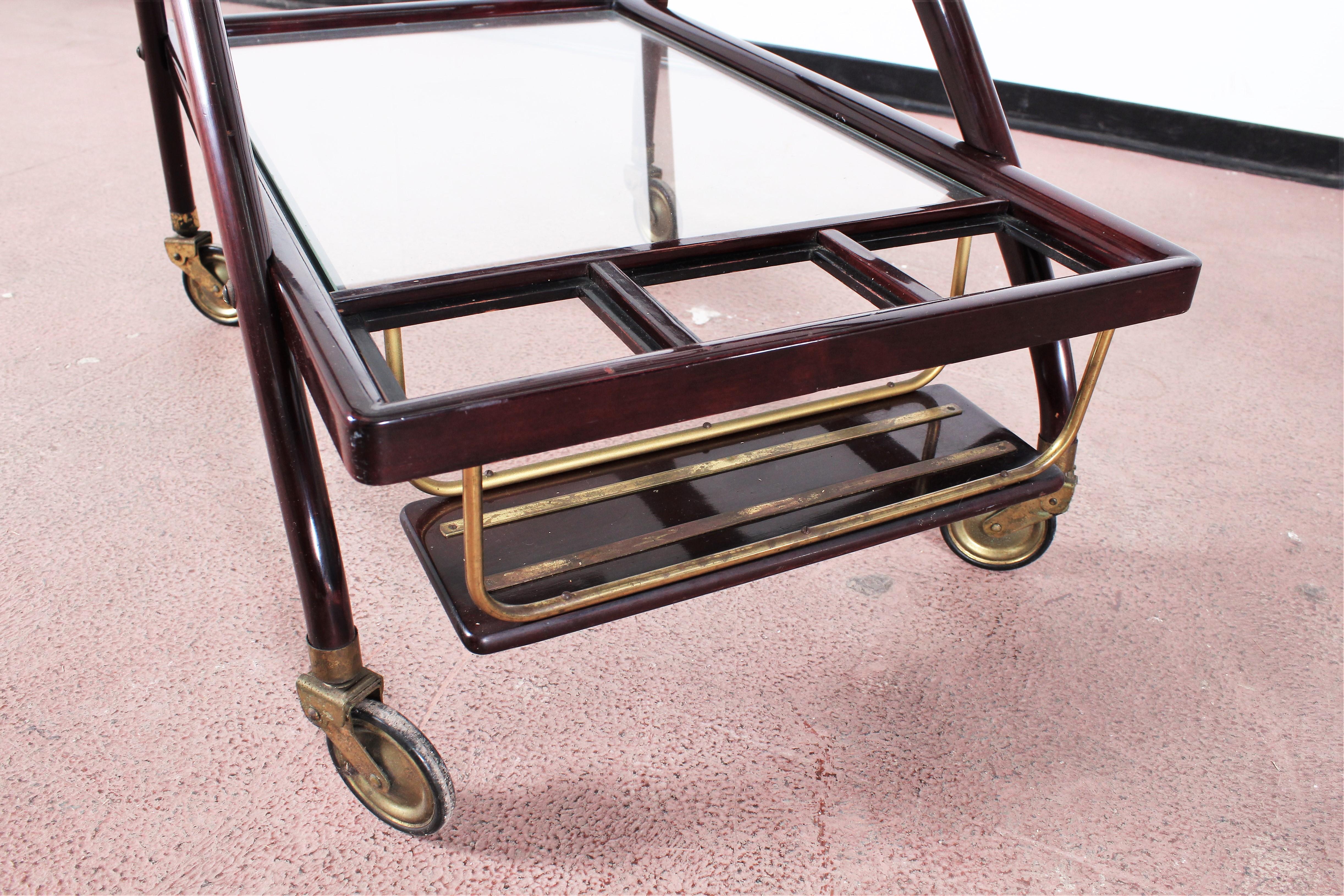 Midcentury Cesare Lacca Vintage Curved Wooden Serving Bar Cart, Italy, 1950s 14