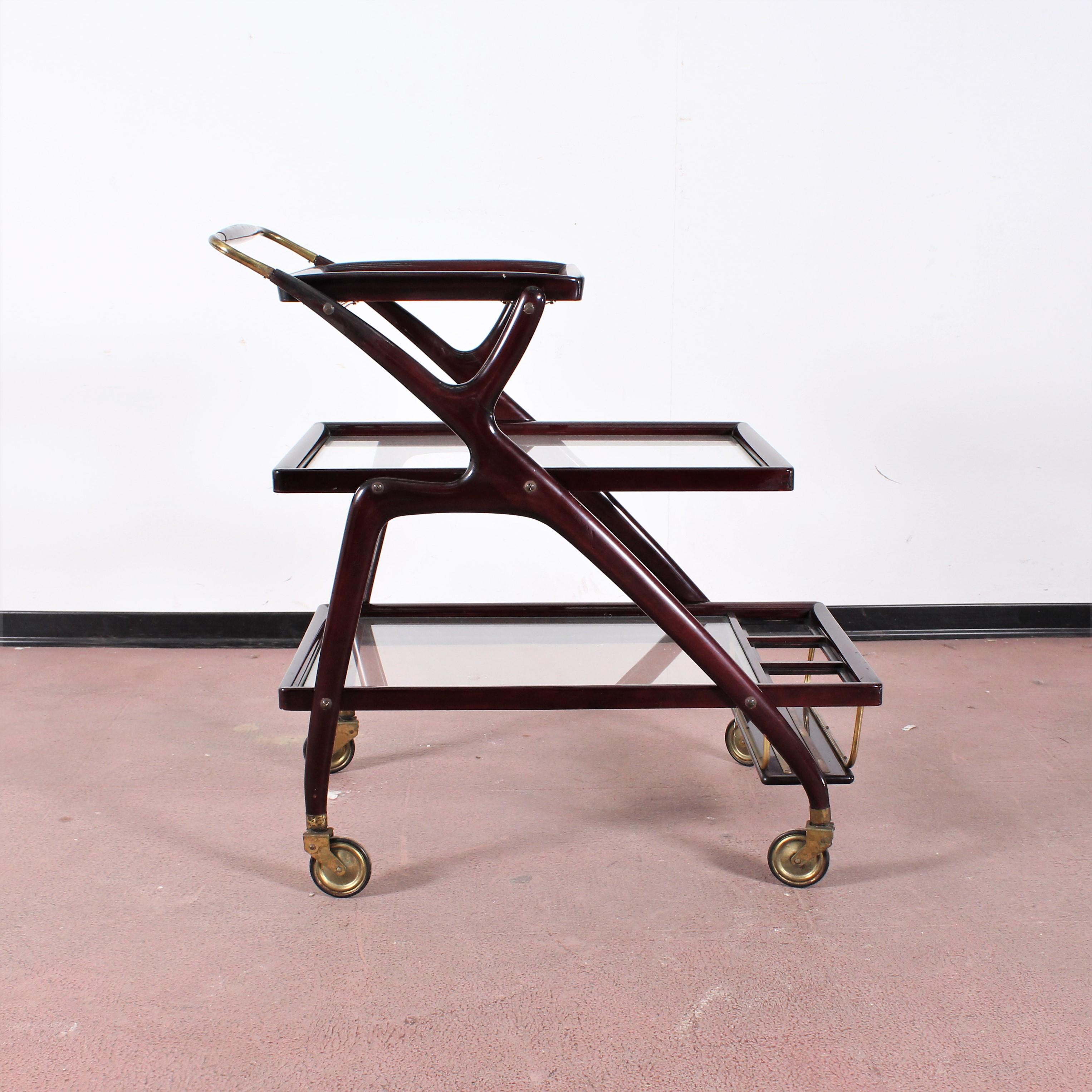 Mid-20th Century Midcentury Cesare Lacca Vintage Curved Wooden Serving Bar Cart, Italy, 1950s