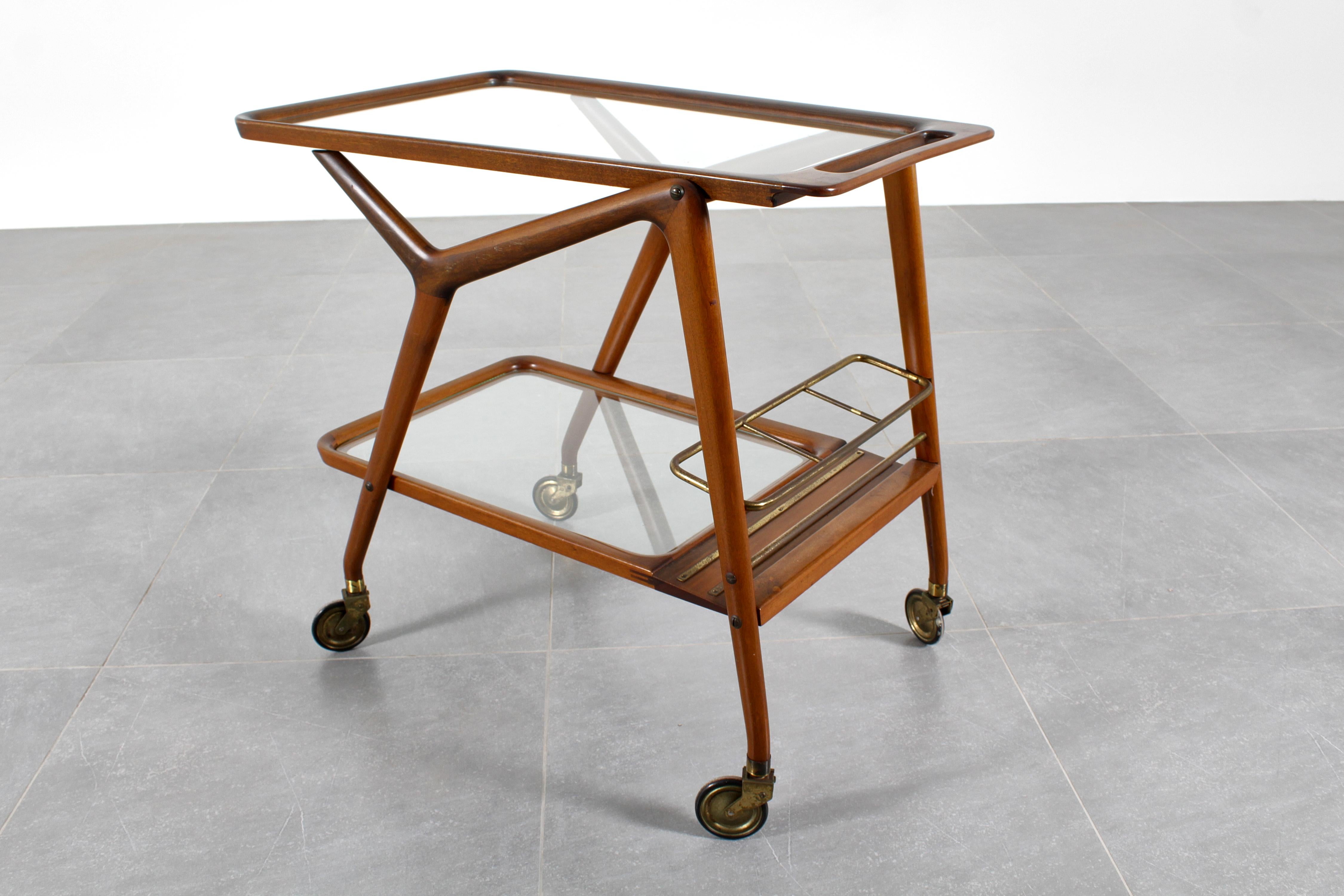 Mid-century Cesare Lacca Vintage Curved Wooden Serving Bar Cart, Italy, 1950s For Sale 2