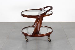 Mid-Century Cesare Lacca Vintage Glass and Curved Wood Bar Cart, Italy 1950s