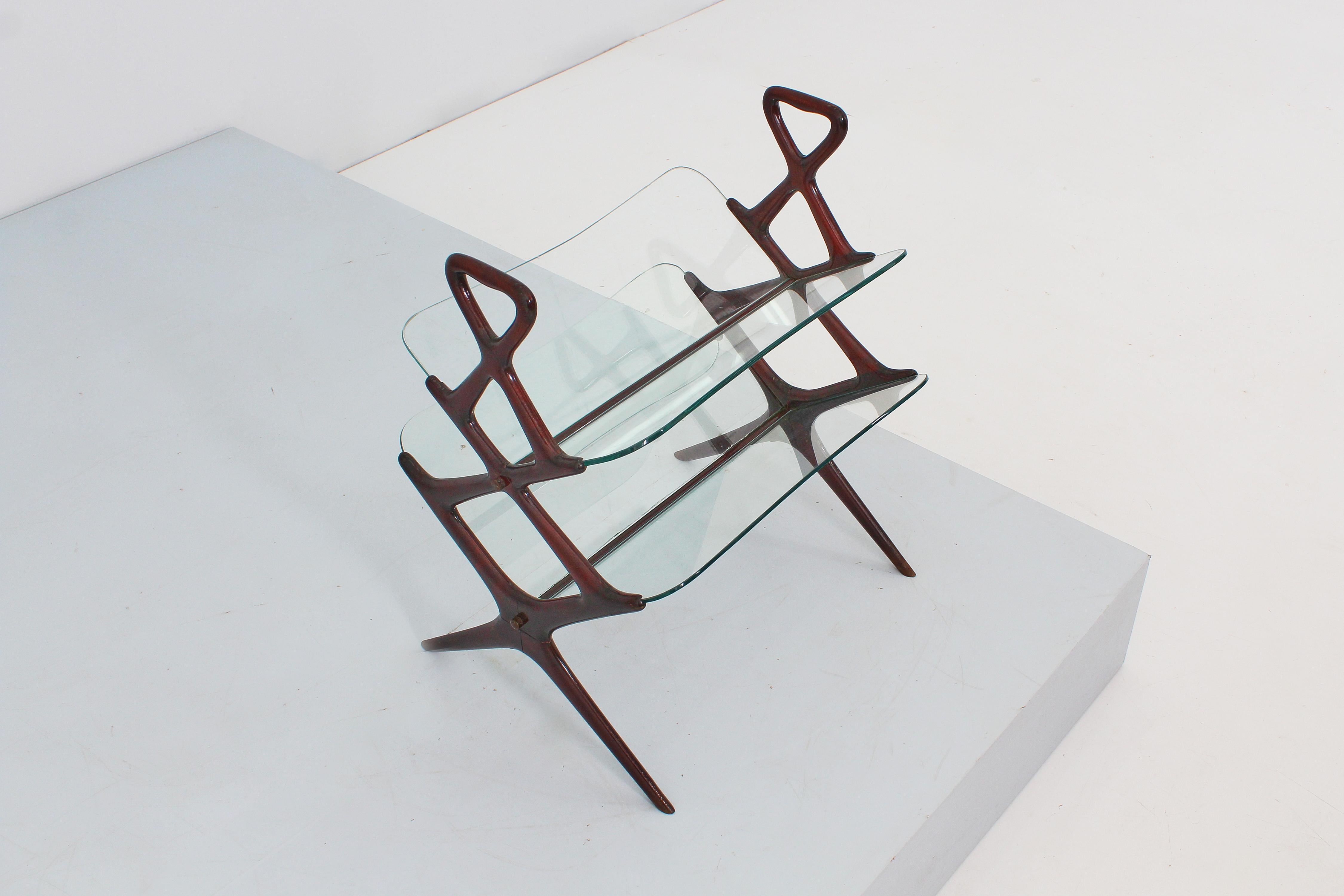 Mid-Century Cesare Lacca Wood and Glass Magazine Rack, Italy 50s For Sale 9