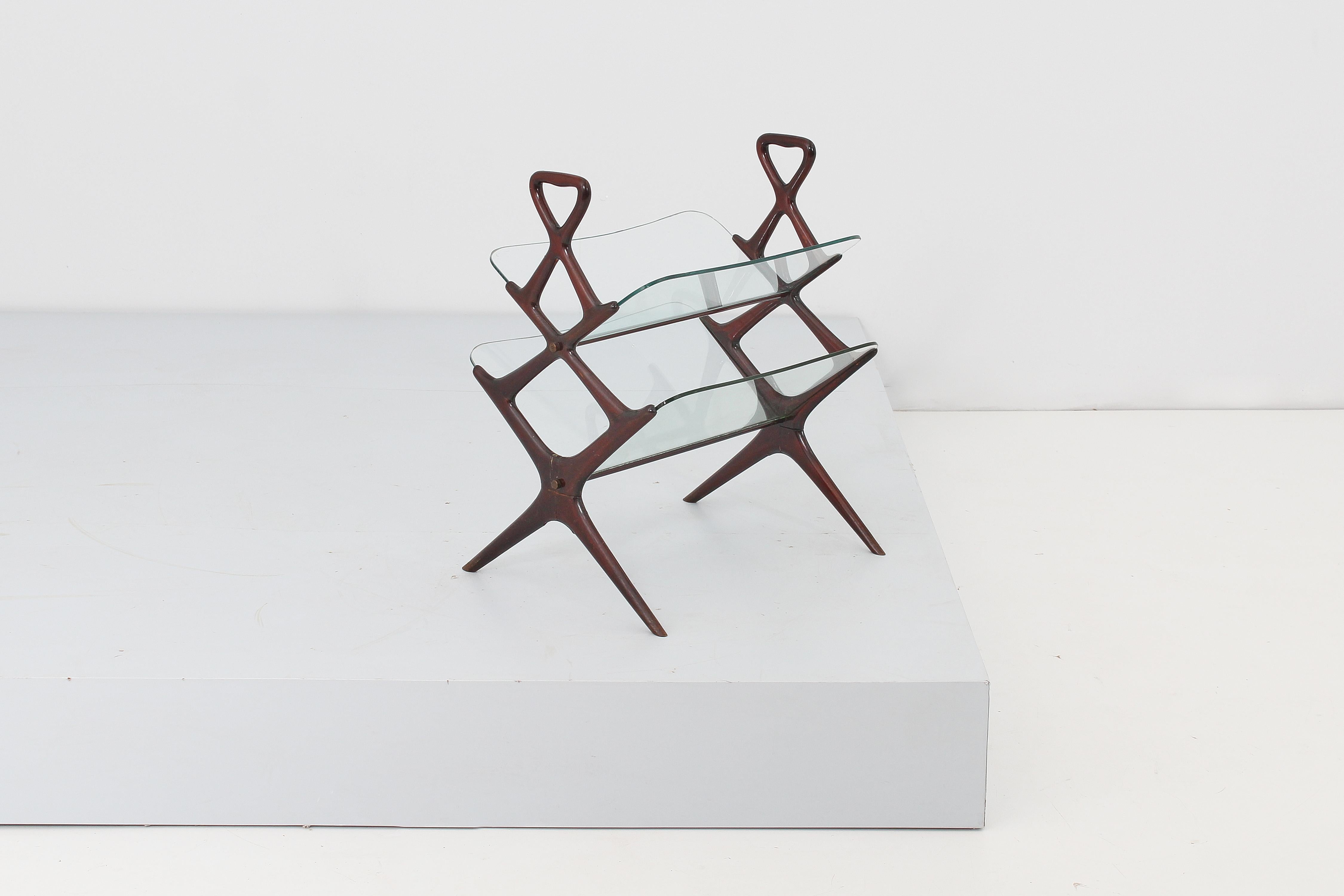 Mid-20th Century Mid-Century Cesare Lacca Wood and Glass Magazine Rack, Italy 50s For Sale
