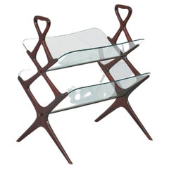 Used Mid-Century Cesare Lacca Wood and Glass Magazine Rack, Italy 50s