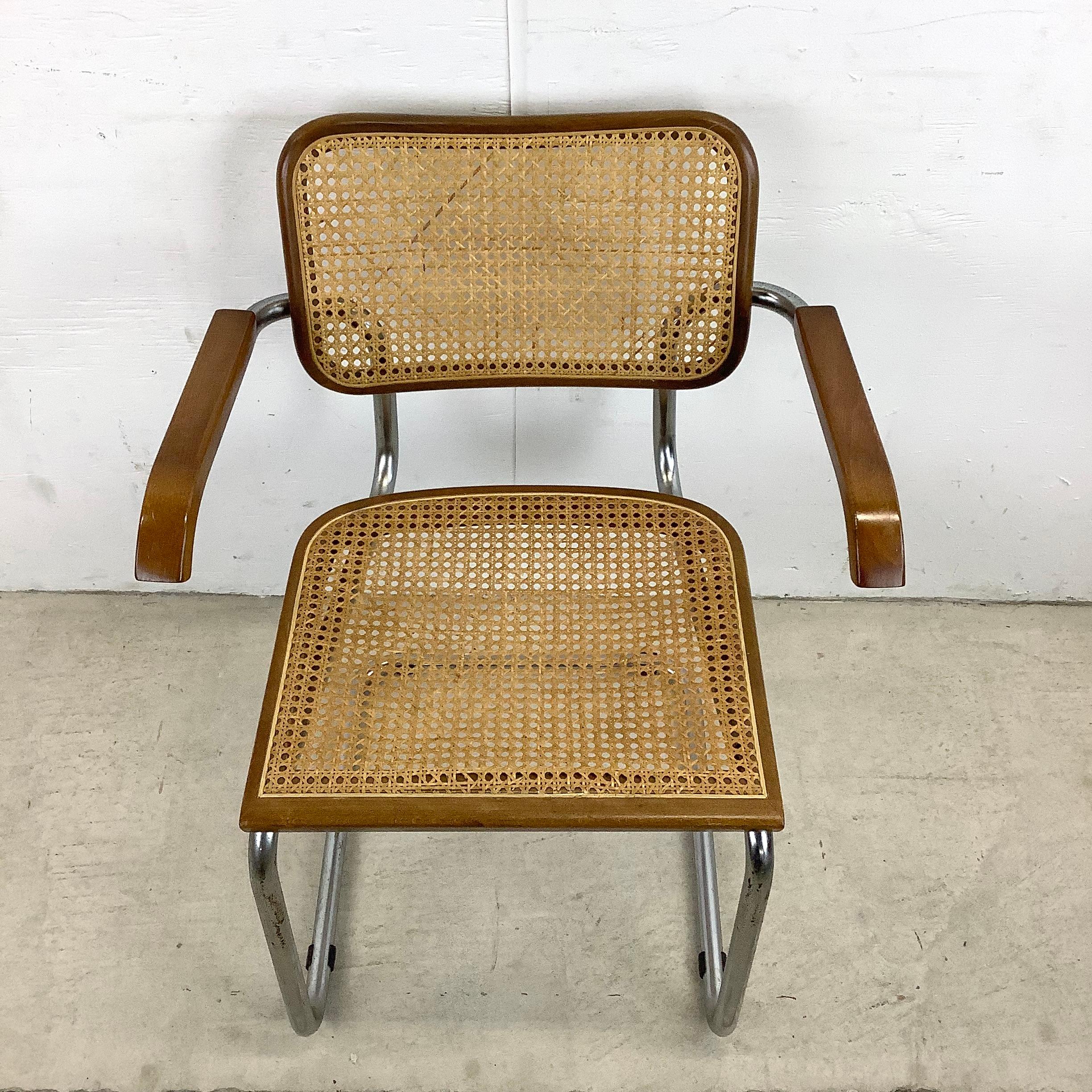 Midcentury Cesca Style Cane Seat Dining Chair, Made in Italy In Fair Condition In Trenton, NJ