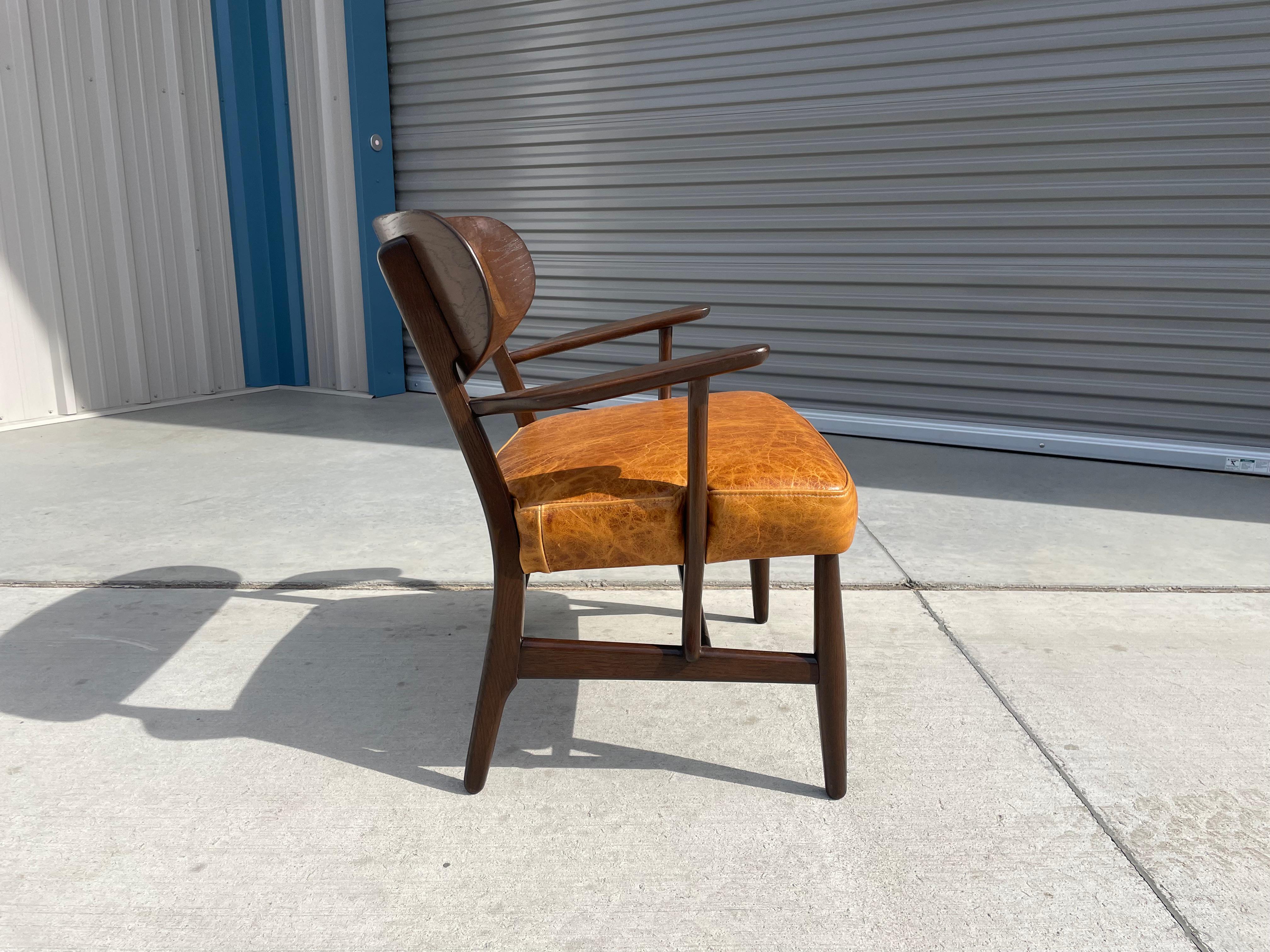 Leather Midcentury Ch-22 Lounge Chair by Hans Wegner for Carl Hansen For Sale