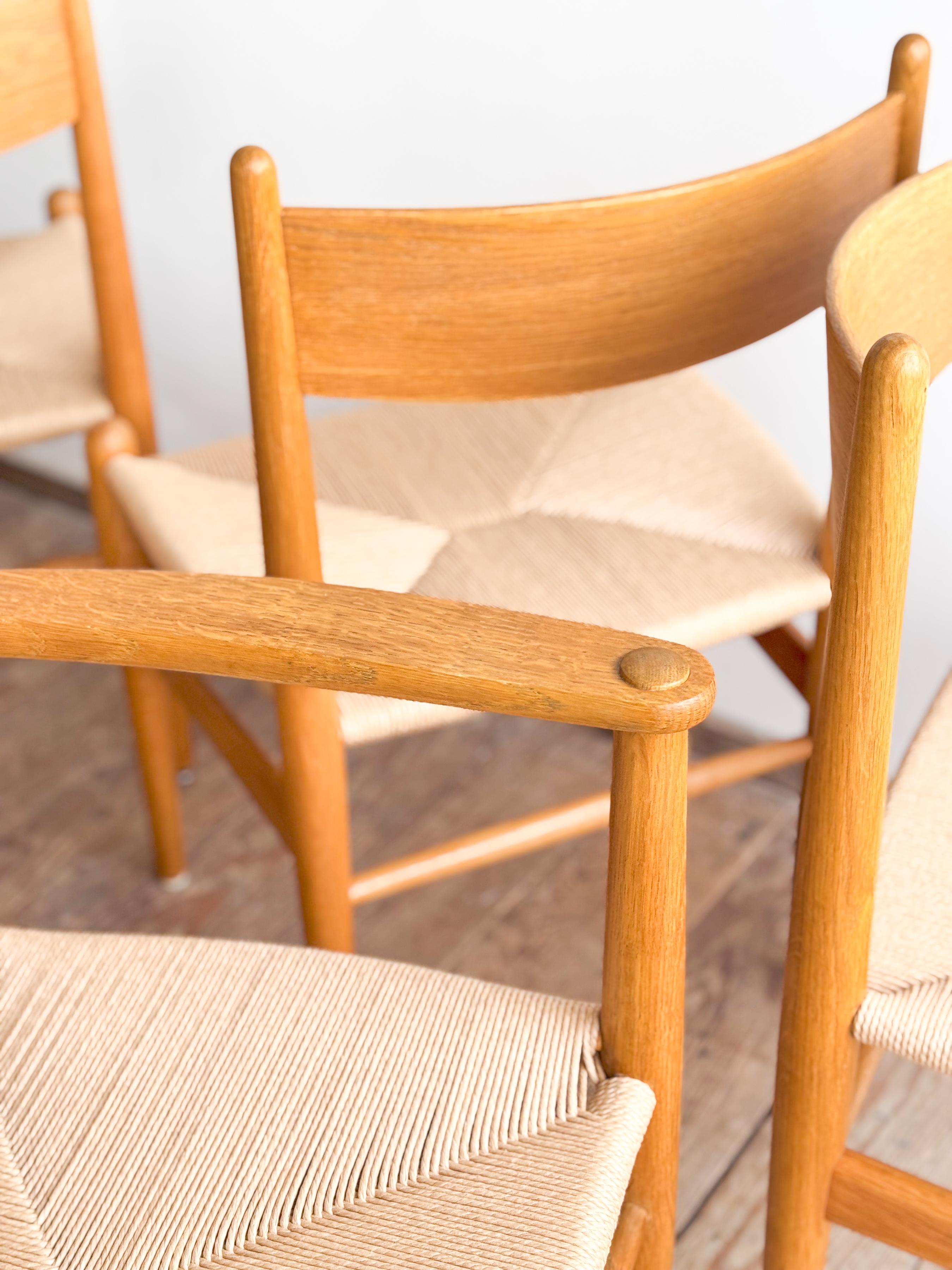 Mid Century CH36 + CH37 Dining Chairs by Hans J. Wegner in Oak with Danish Cord For Sale 3