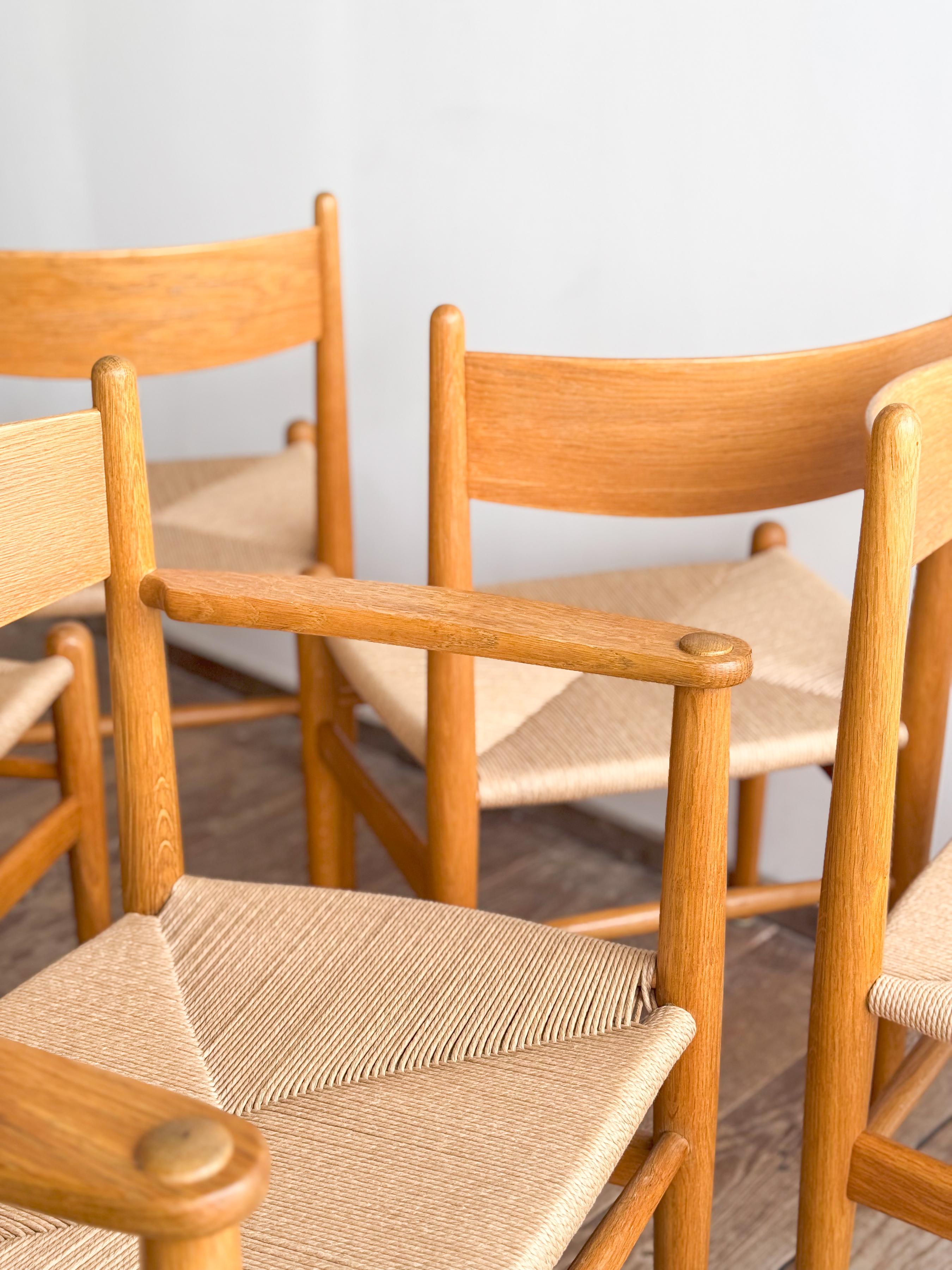 Mid Century CH36 + CH37 Dining Chairs by Hans J. Wegner in Oak with Danish Cord For Sale 4
