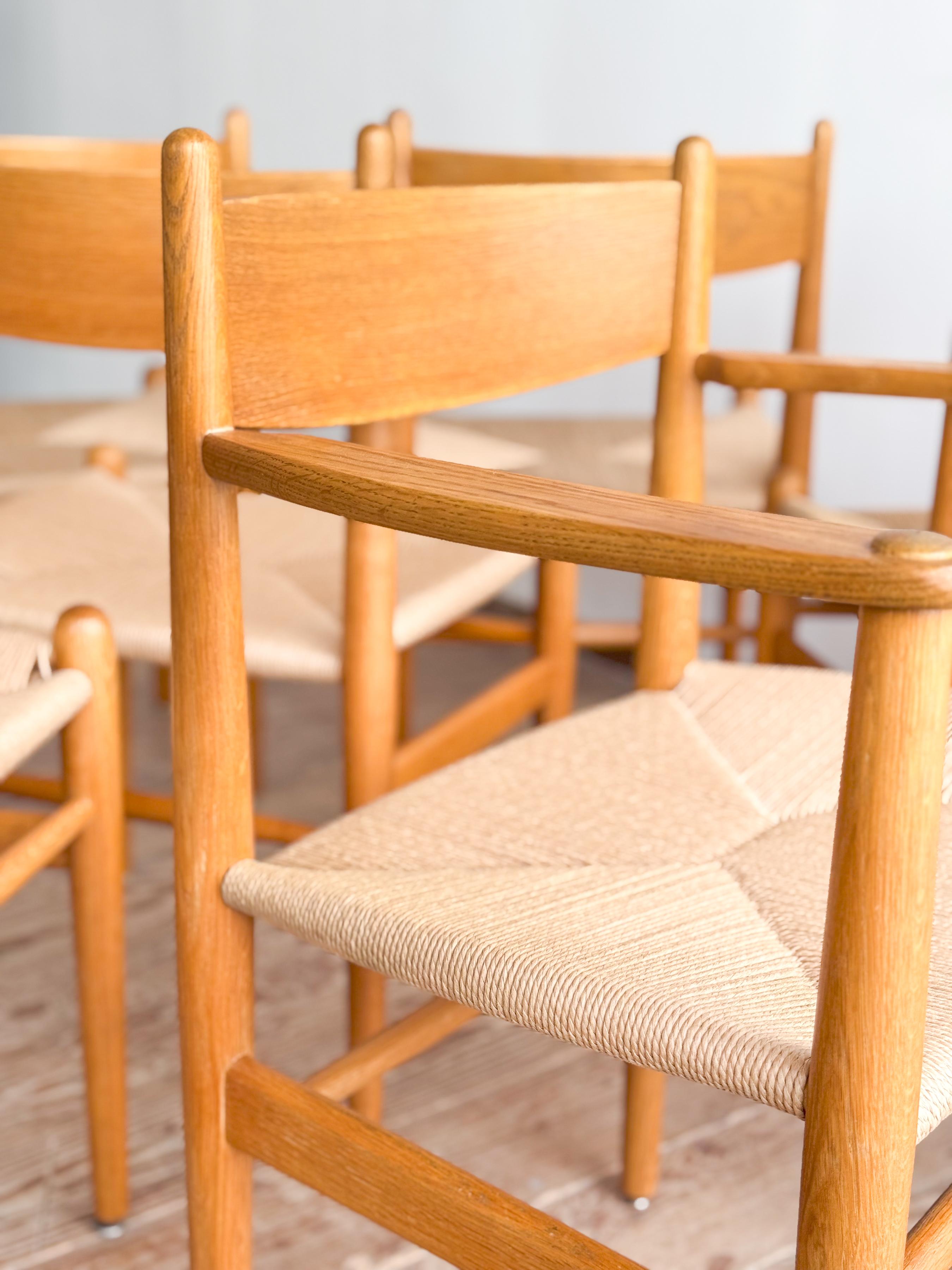 Mid Century CH36 + CH37 Dining Chairs by Hans J. Wegner in Oak with Danish Cord For Sale 6