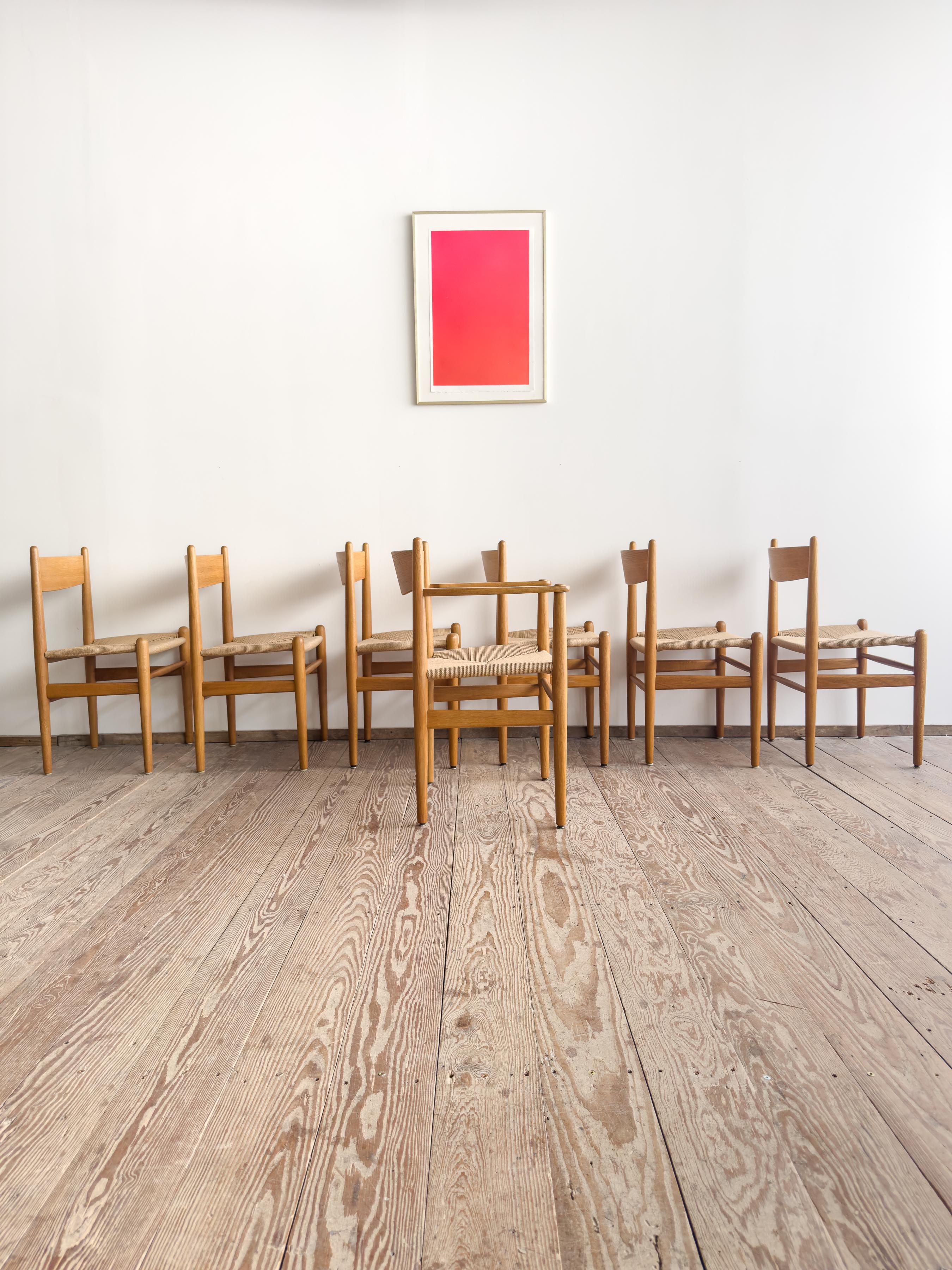 Mid-Century Modern Mid Century CH36 + CH37 Dining Chairs by Hans J. Wegner in Oak with Danish Cord For Sale