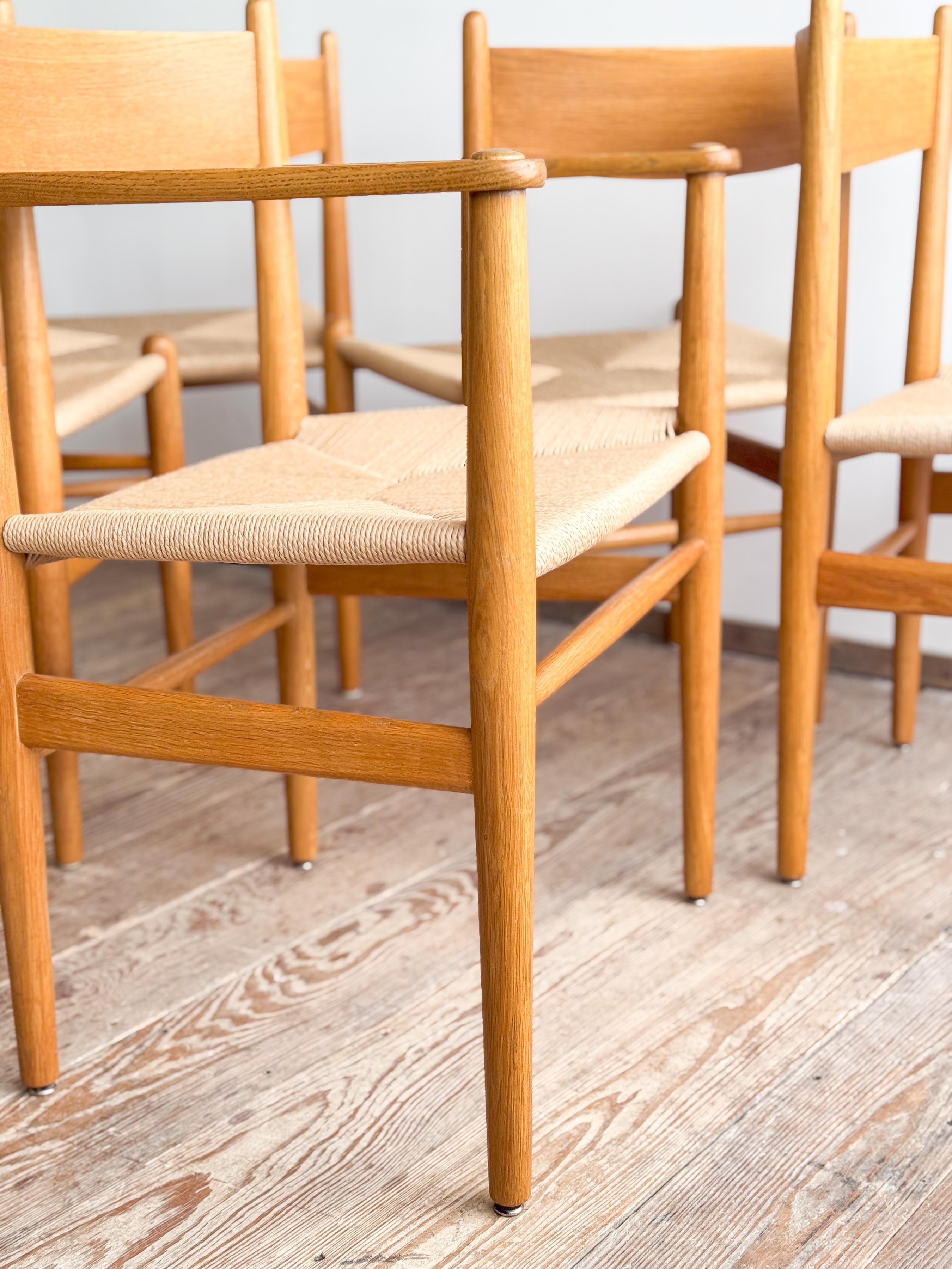 Mid-20th Century Mid Century CH36 + CH37 Dining Chairs by Hans J. Wegner in Oak with Danish Cord For Sale