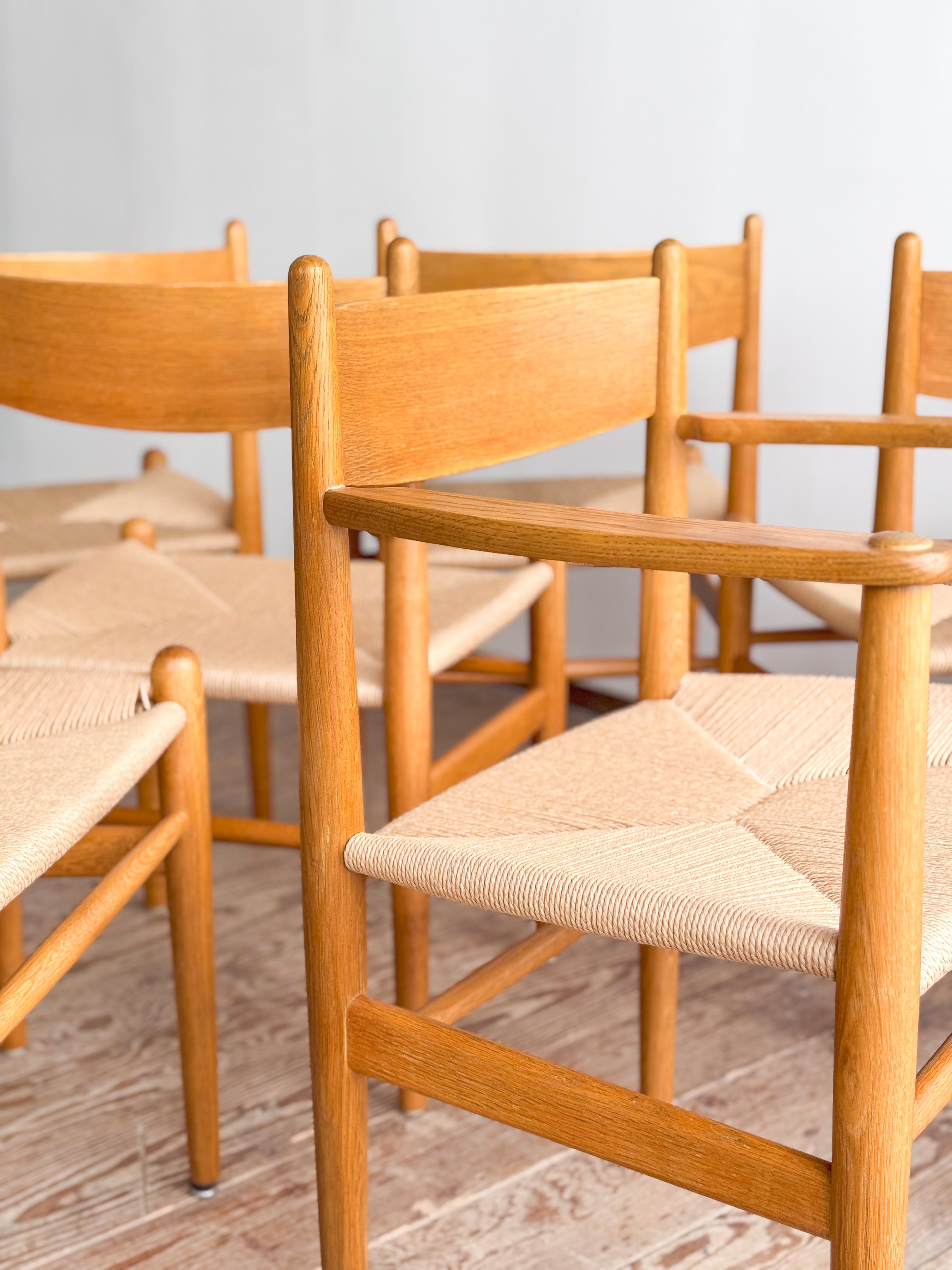 Papercord Mid Century CH36 + CH37 Dining Chairs by Hans J. Wegner in Oak with Danish Cord For Sale