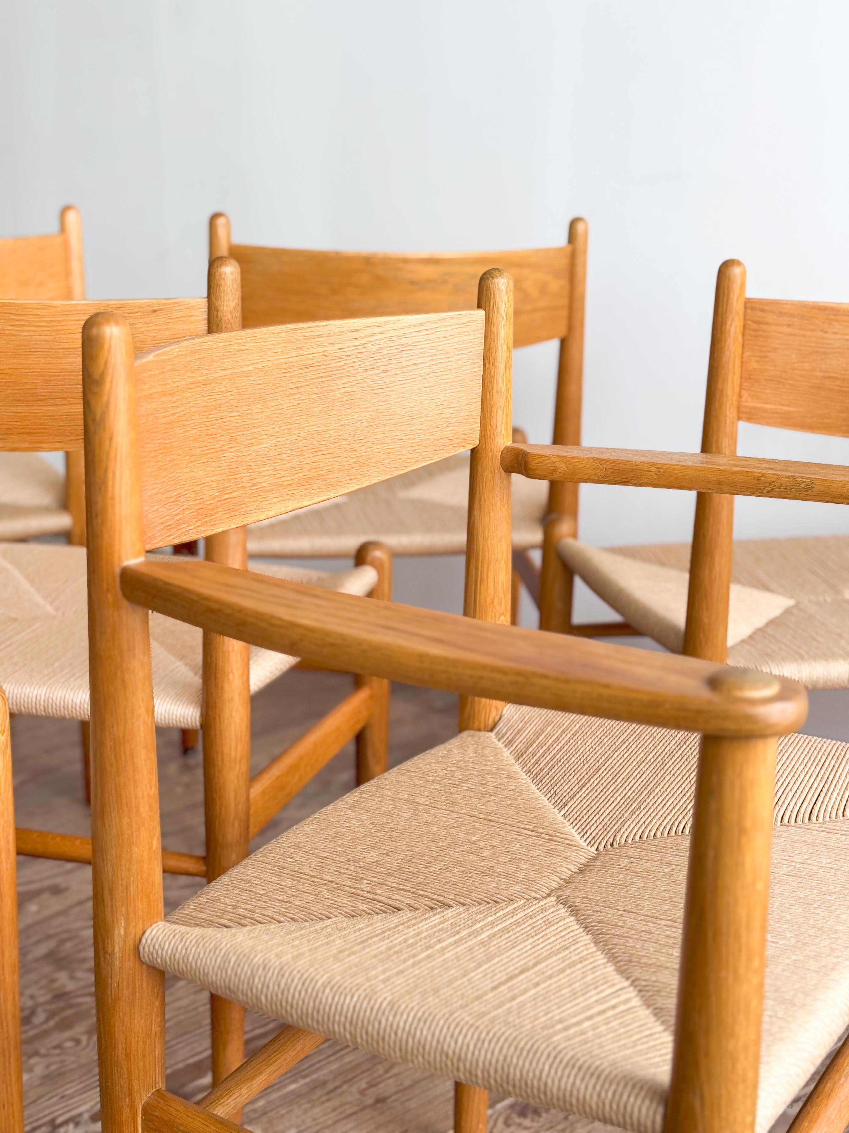 Mid Century CH36 + CH37 Dining Chairs by Hans J. Wegner in Oak with Danish Cord For Sale 2