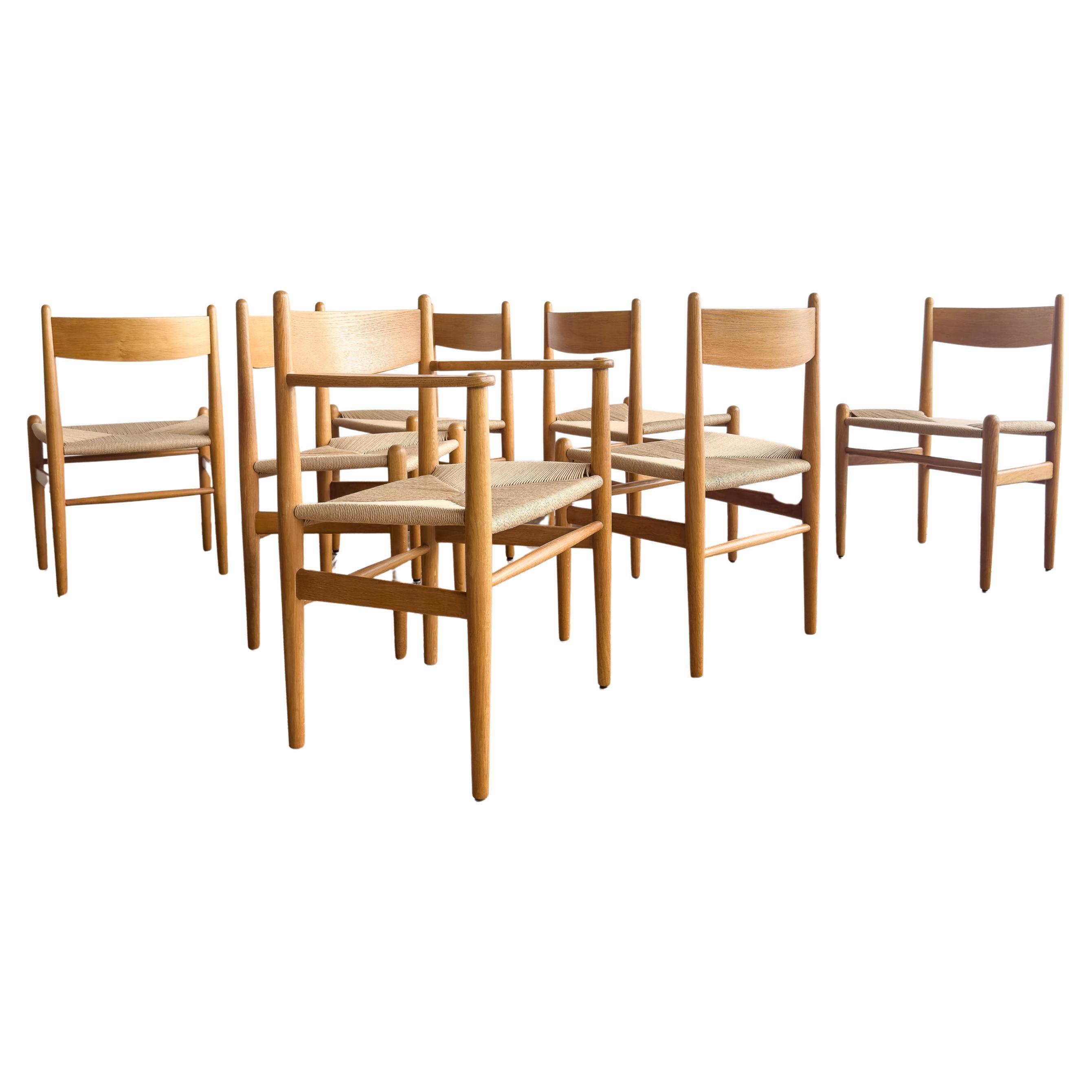 Mid Century CH36 + CH37 Dining Chairs by Hans J. Wegner in Oak with Danish Cord