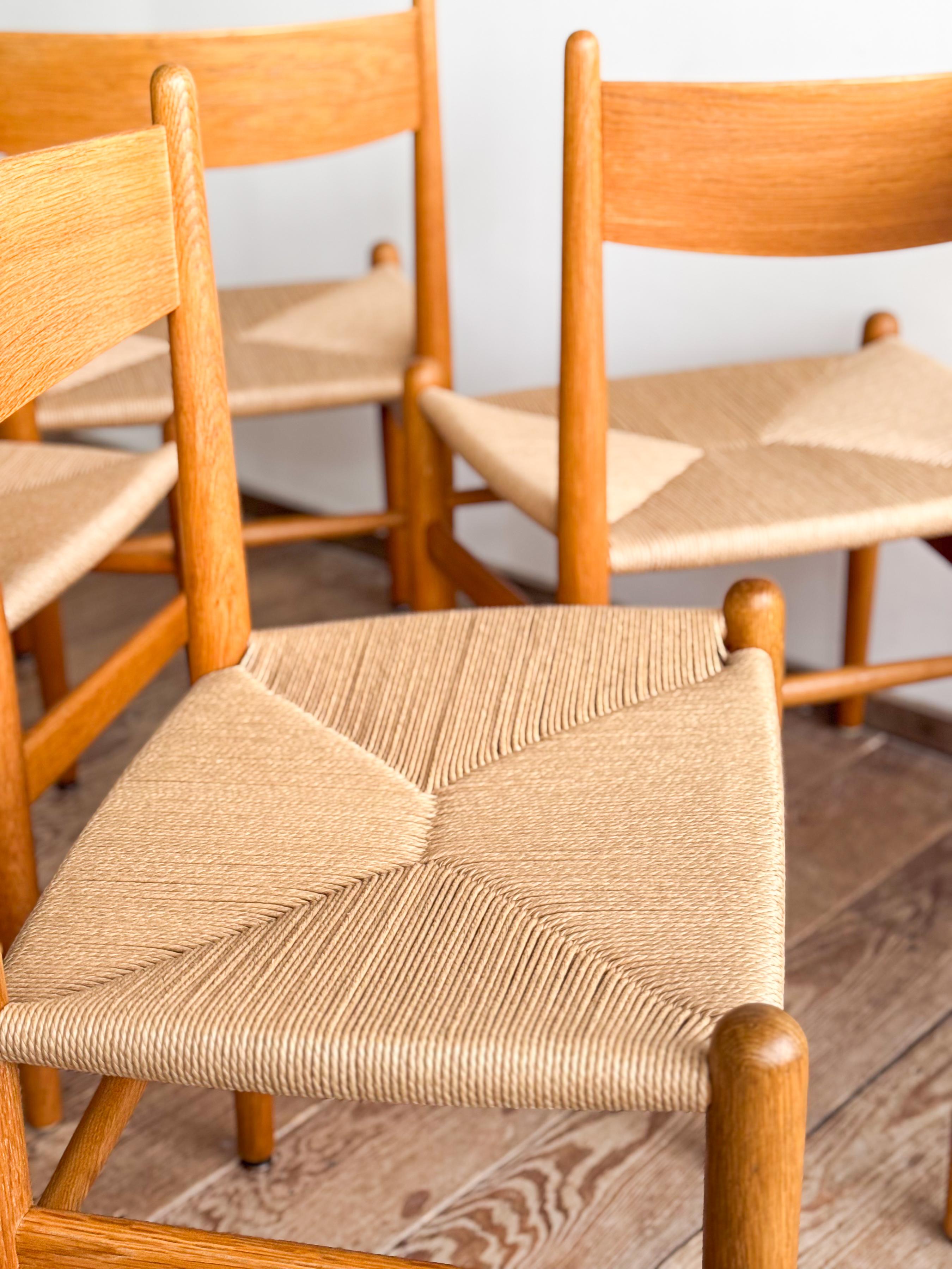 Mid Century CH36 Dining Chairs by Hans J. Wegner in Oak with Danish Cord For Sale 5