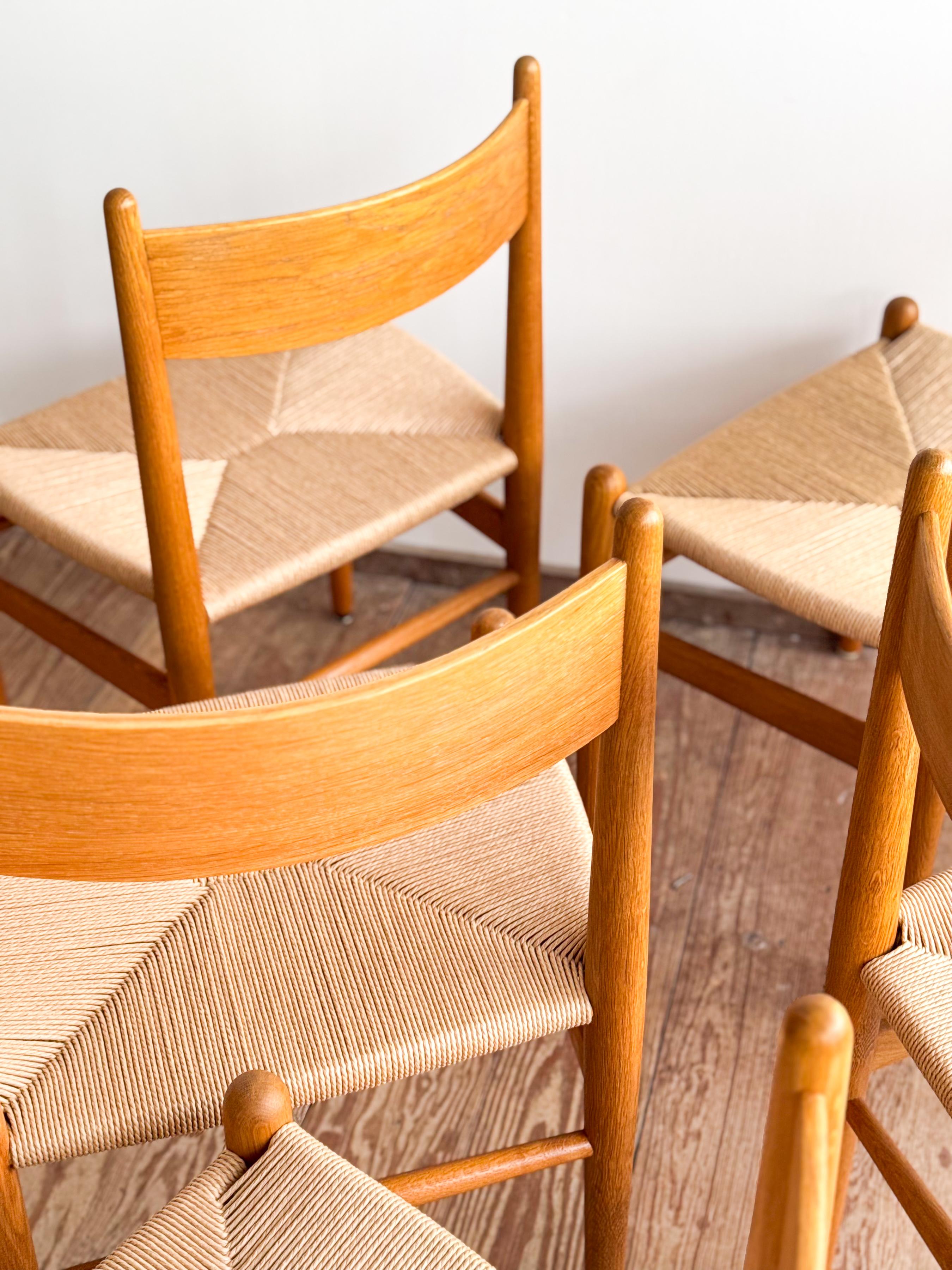 Mid Century CH36 Dining Chairs by Hans J. Wegner in Oak with Danish Cord For Sale 6