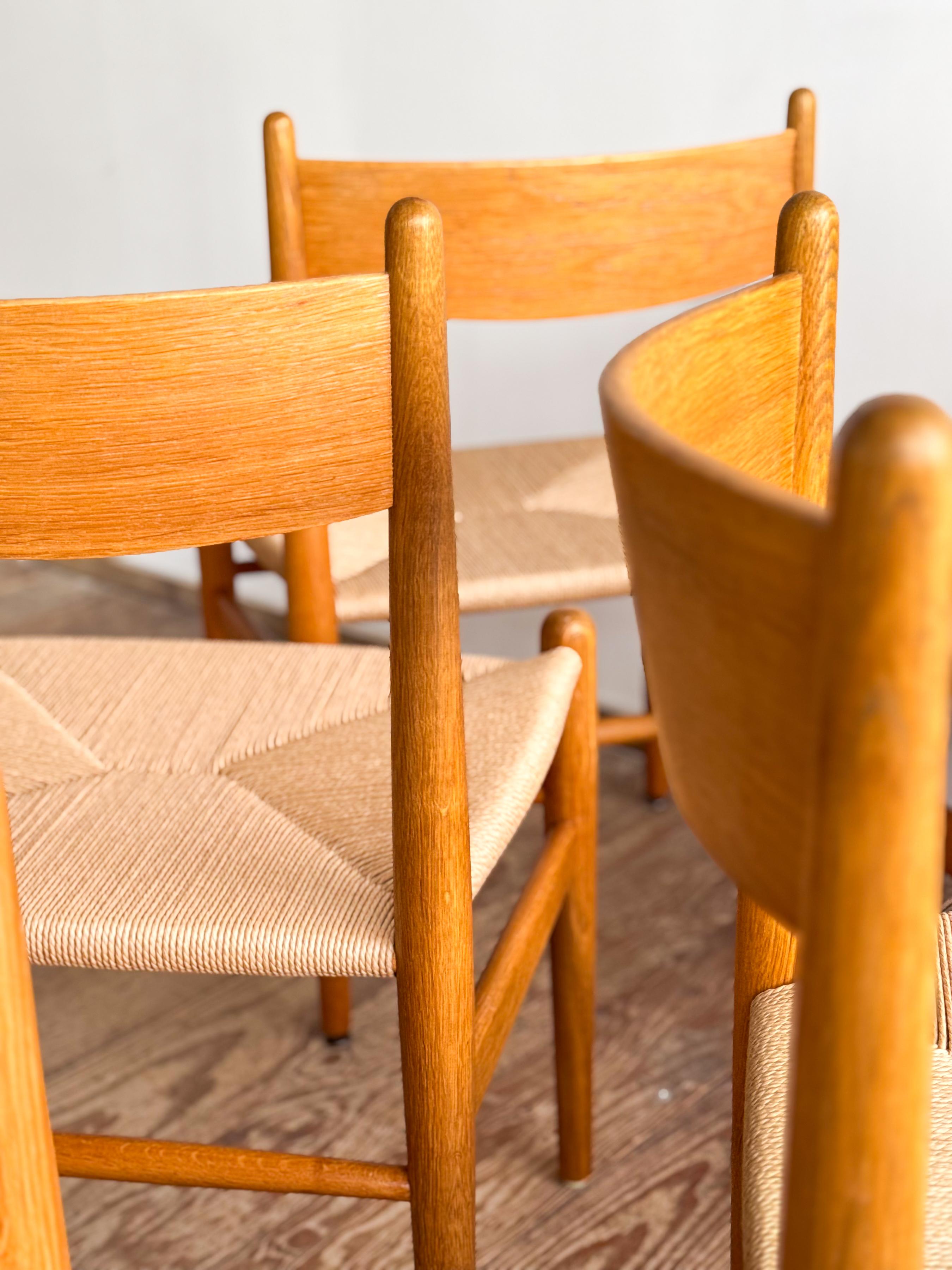 Mid Century CH36 Dining Chairs by Hans J. Wegner in Oak with Danish Cord For Sale 13