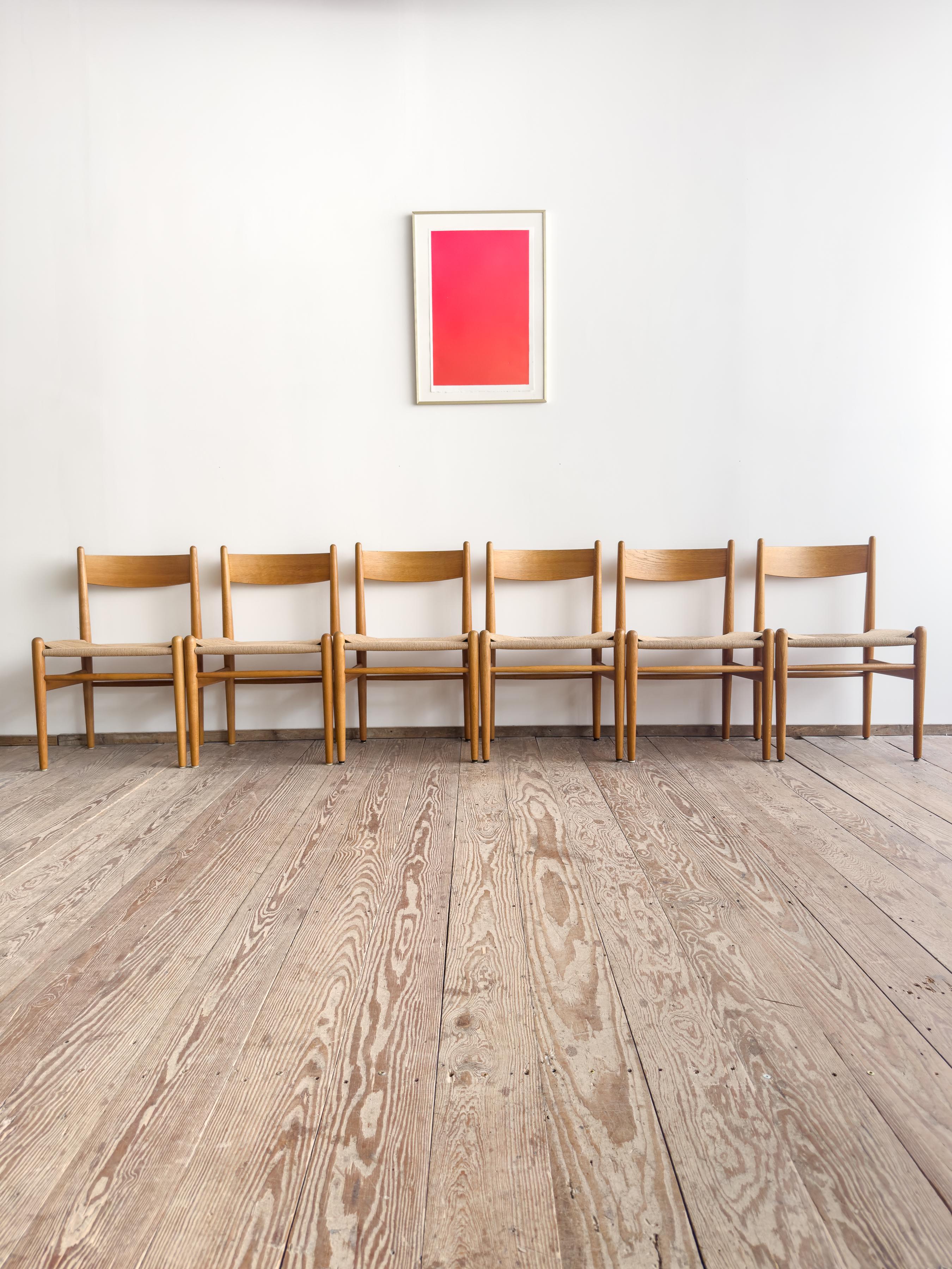 Mid-Century Modern Mid Century CH36 Dining Chairs by Hans J. Wegner in Oak with Danish Cord For Sale