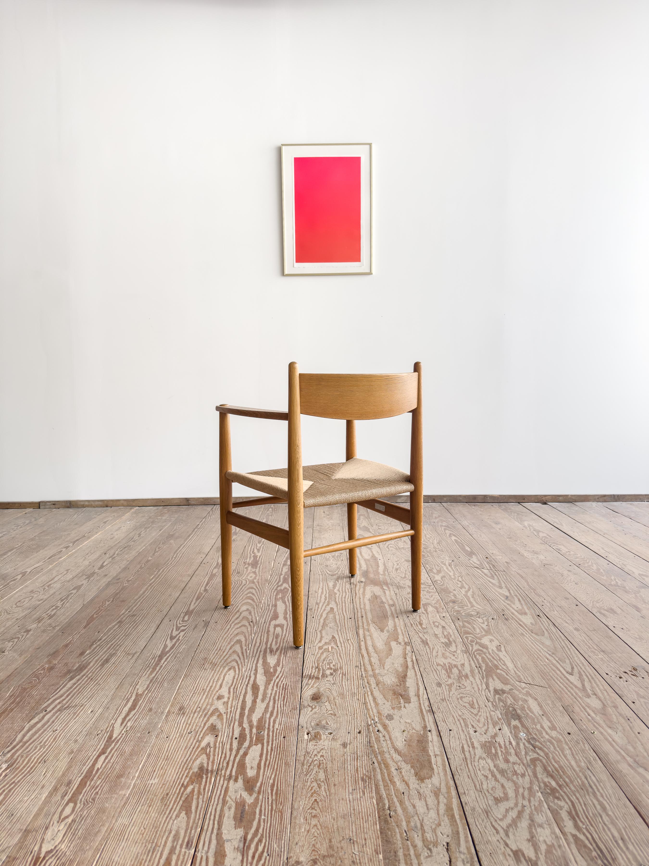 Mid-20th Century Mid Century CH37Armrest Dining Chair by Hans J. Wegner in Oak with Danish Cord For Sale