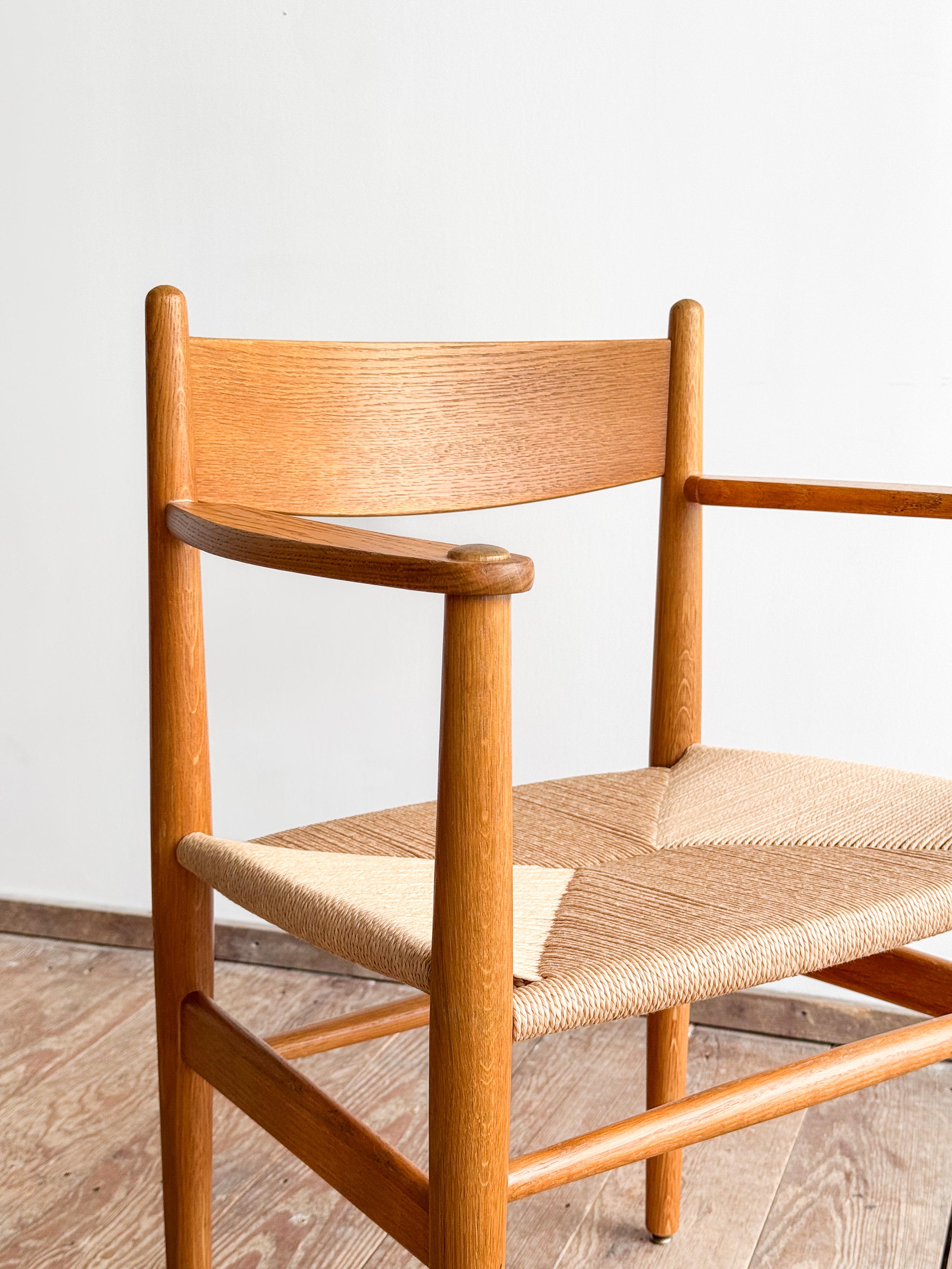 Papercord Mid Century CH37Armrest Dining Chair by Hans J. Wegner in Oak with Danish Cord For Sale