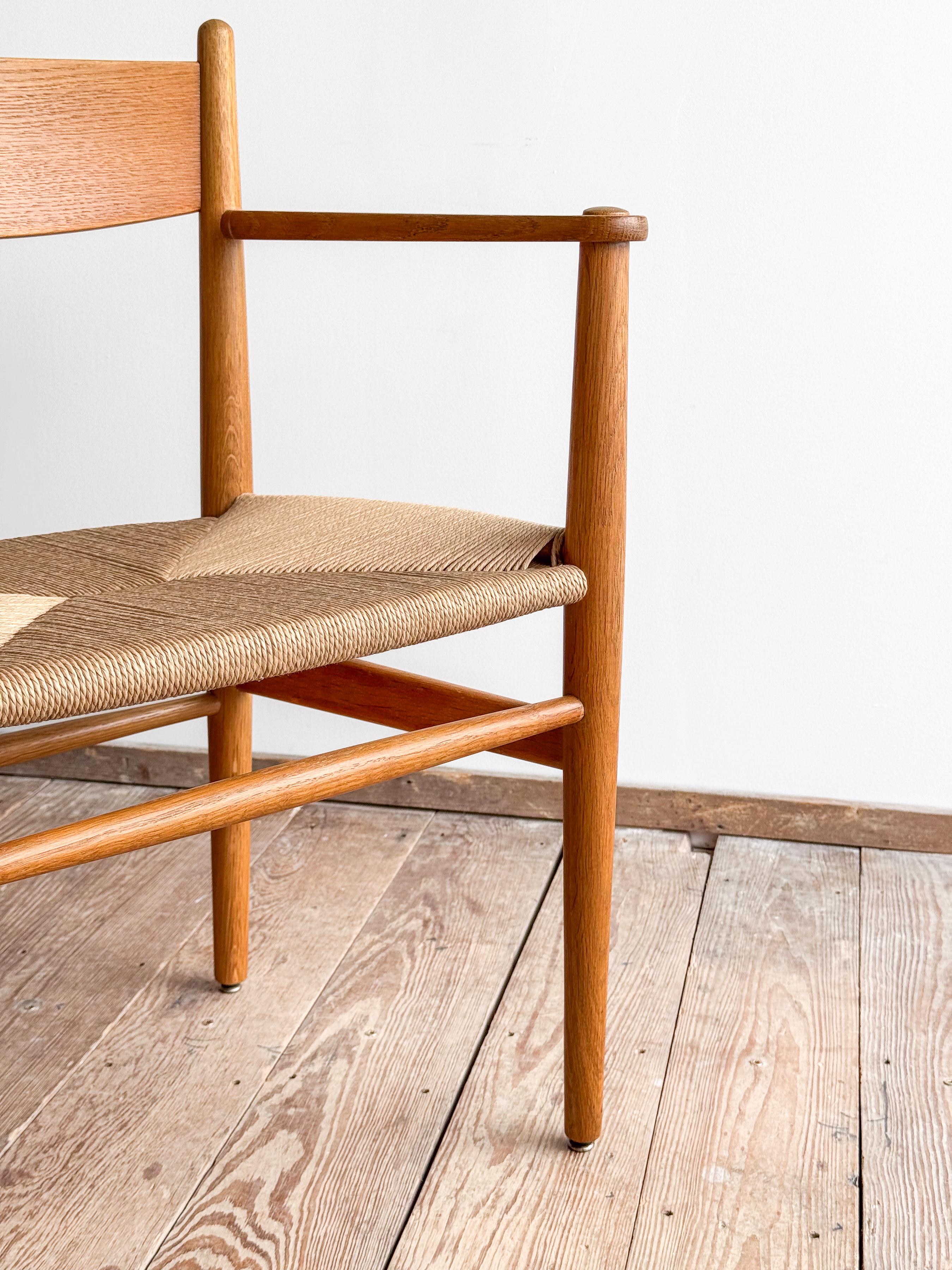 Mid Century CH37Armrest Dining Chair by Hans J. Wegner in Oak with Danish Cord For Sale 1