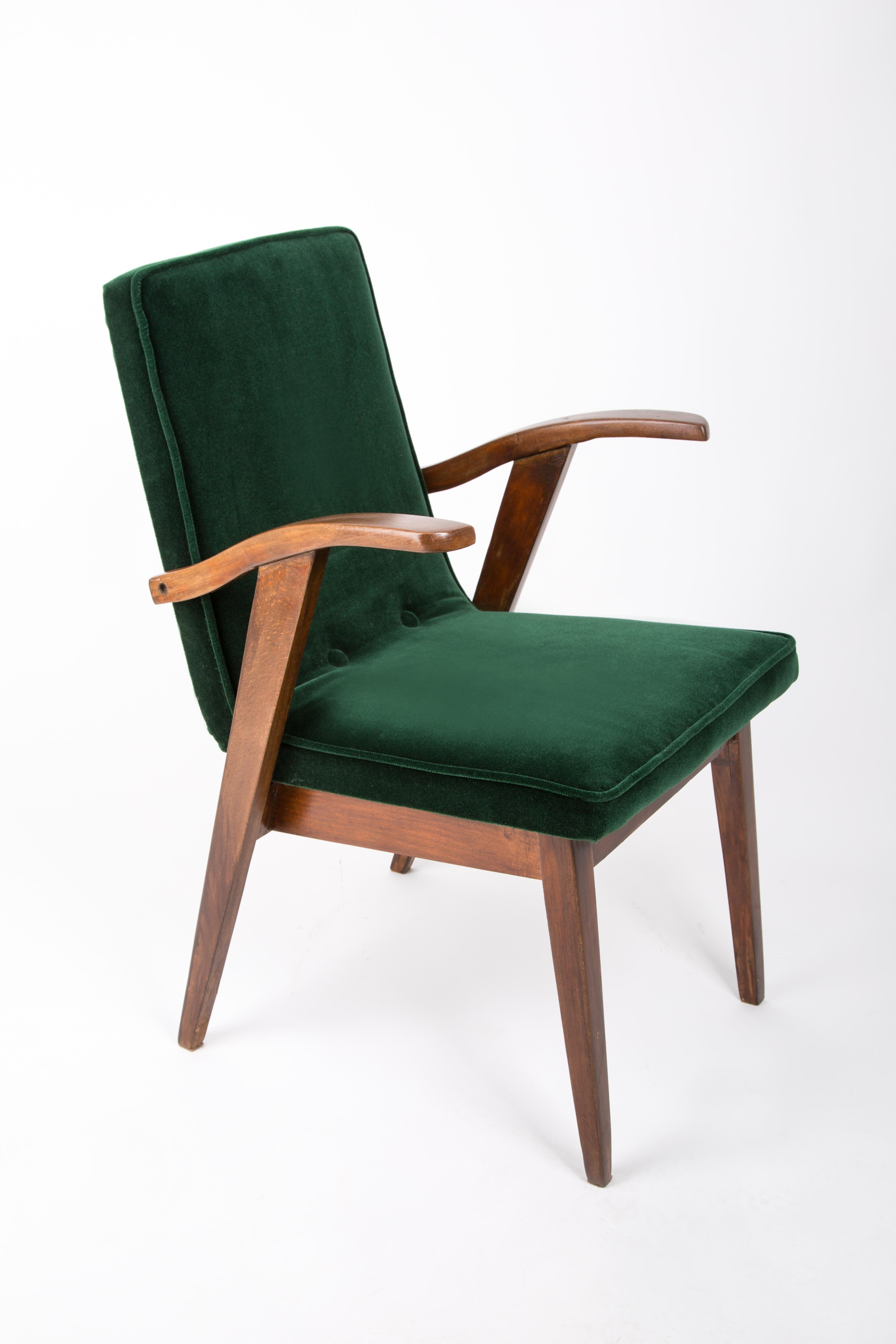 Mid-Century Modern Mid Century Chair, Dark Green Velvet, by Mieczyslaw Puchala, Poland, 1960s For Sale