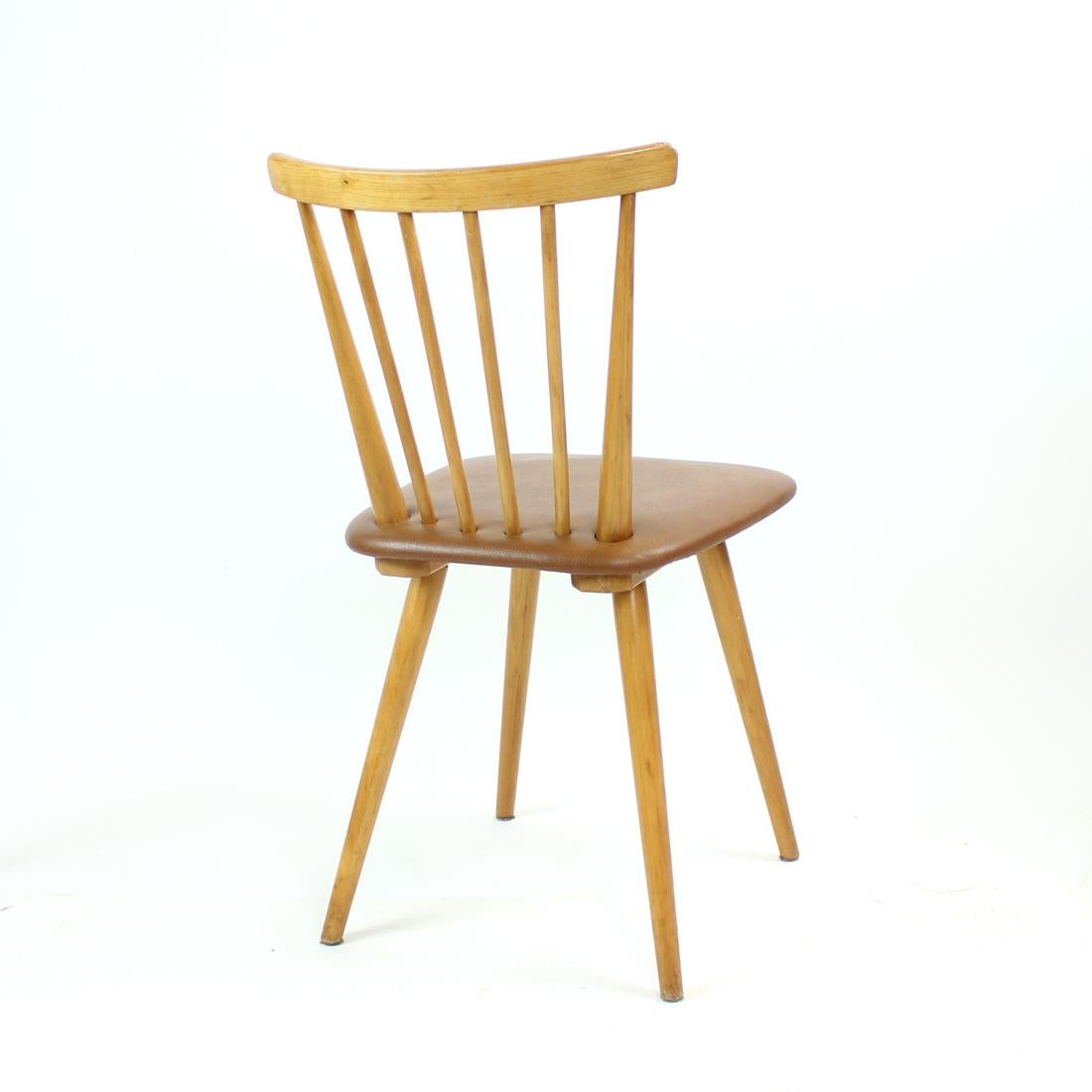 Mid-20th Century Midcentury Chair in Oak & Leatherette, Czechoslovakia, 1960s For Sale