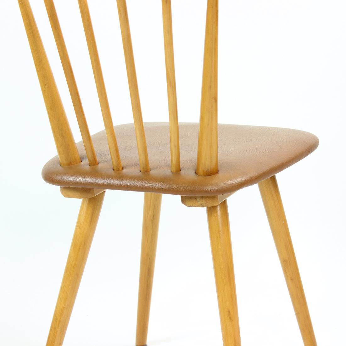 Faux Leather Midcentury Chair in Oak & Leatherette, Czechoslovakia, 1960s For Sale