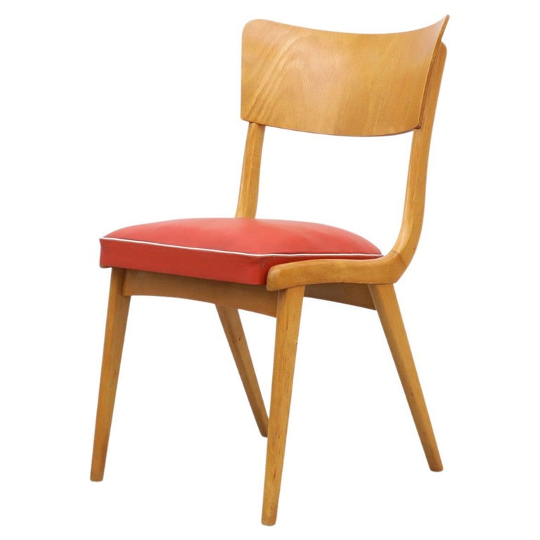 Midcentury Chair with Red Vinyl Seat For Sale at 1stDibs
