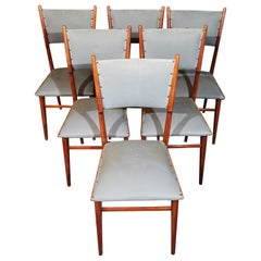 Midcentury Dining Room Chairs by Carlo de Carli Leather Wood Italy 1960 Set of 6