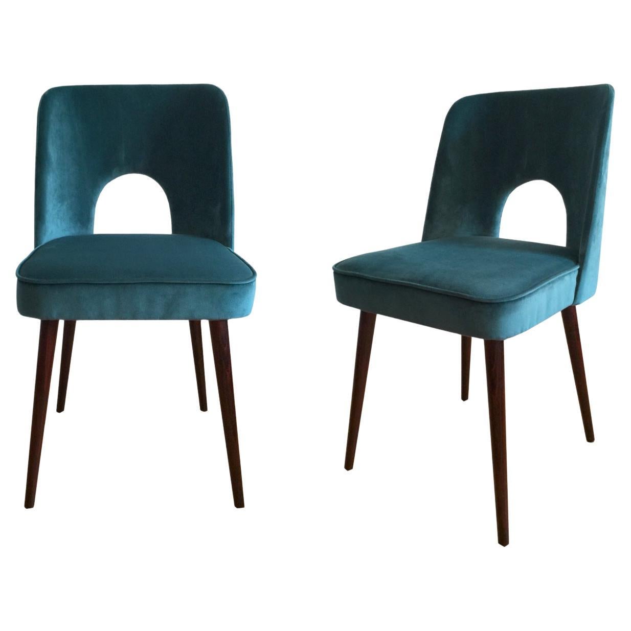 Mid-Century Chairs by Leśniewski in Green Velvet, 1960s, Set of 2 For Sale