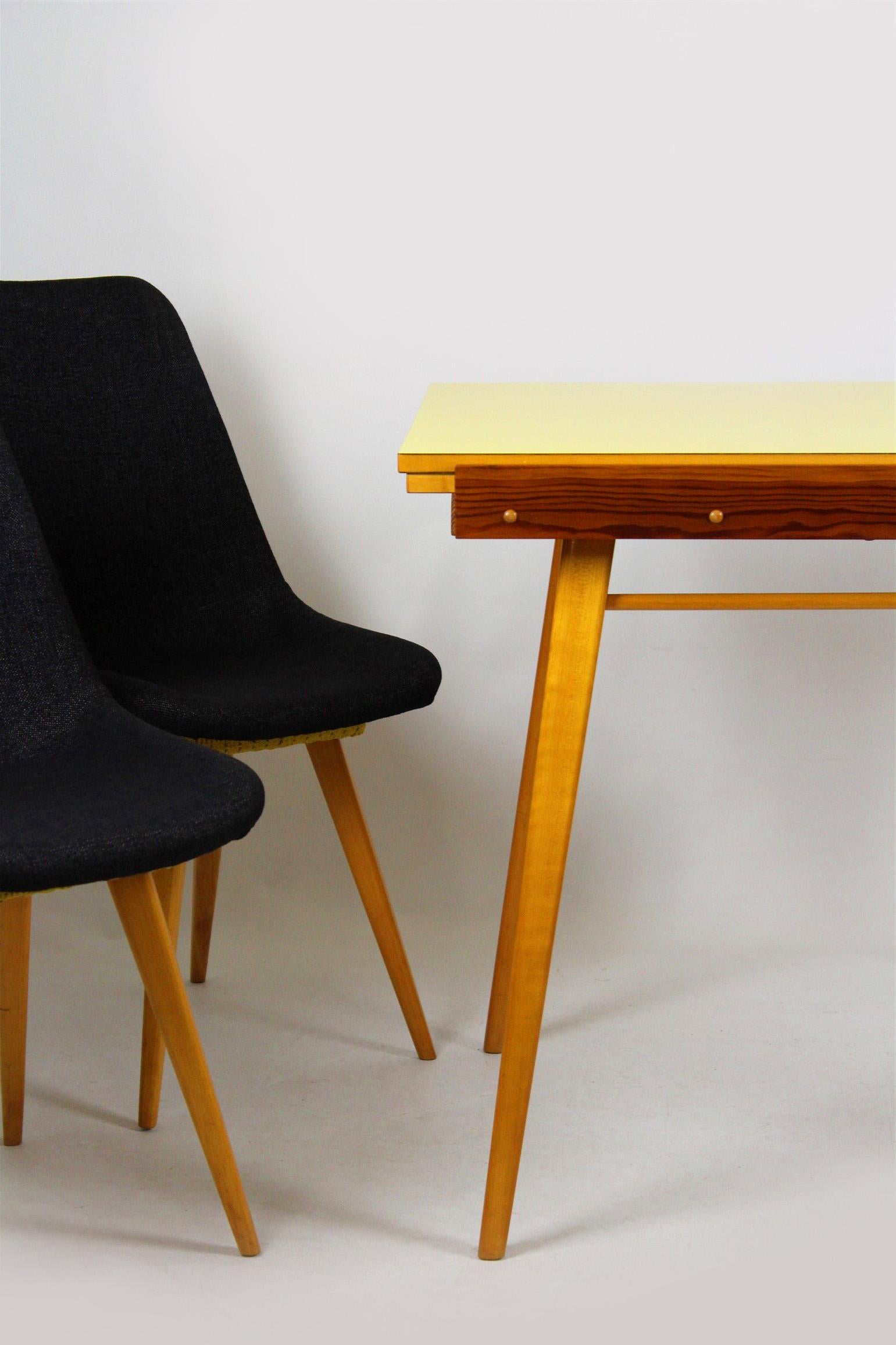 Midcentury Chairs in Grey & Yellow from Drevovyroba Ostrava, 1960s, Set of 4 For Sale 4