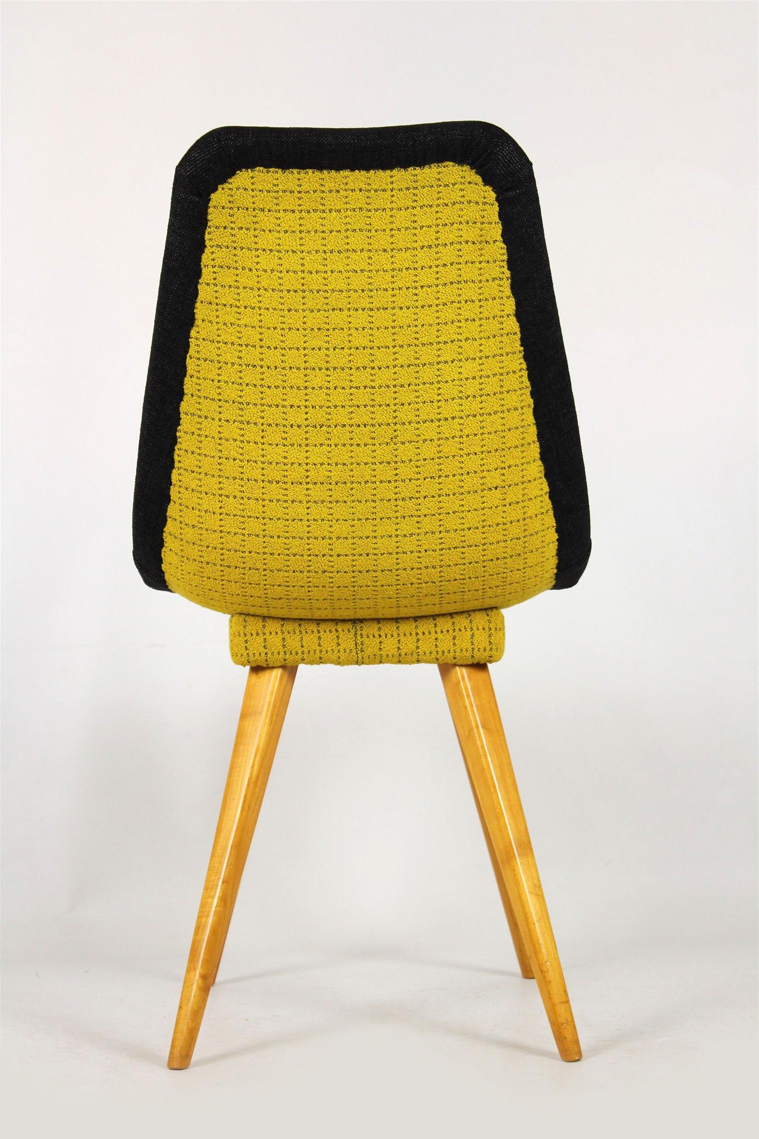 Midcentury Chairs in Grey & Yellow from Drevovyroba Ostrava, 1960s, Set of 4 For Sale 5