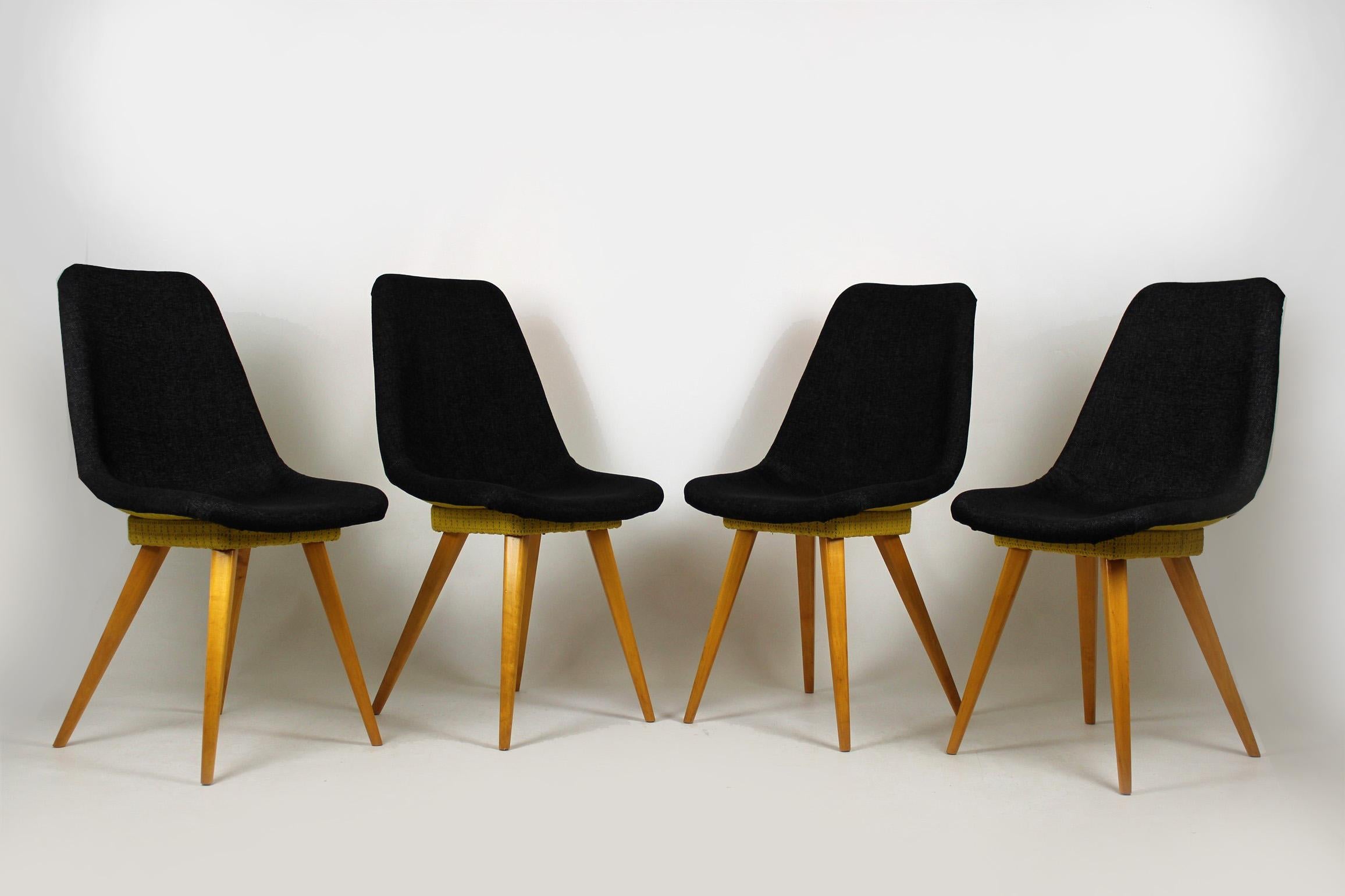 Midcentury Chairs in Grey & Yellow from Drevovyroba Ostrava, 1960s, Set of 4 For Sale 7
