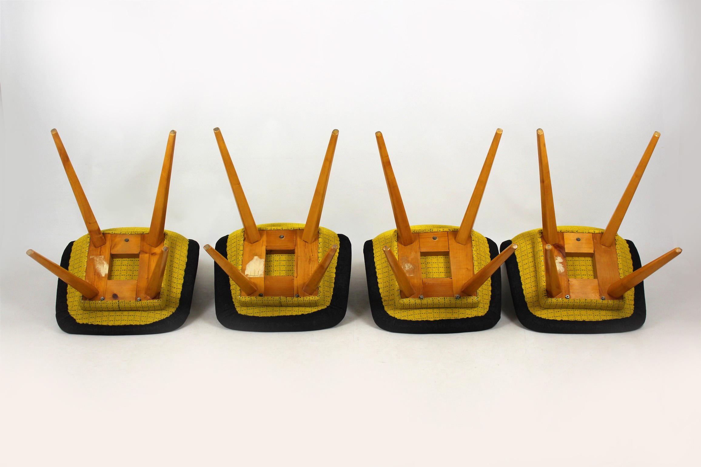 Midcentury Chairs in Grey & Yellow from Drevovyroba Ostrava, 1960s, Set of 4 For Sale 9