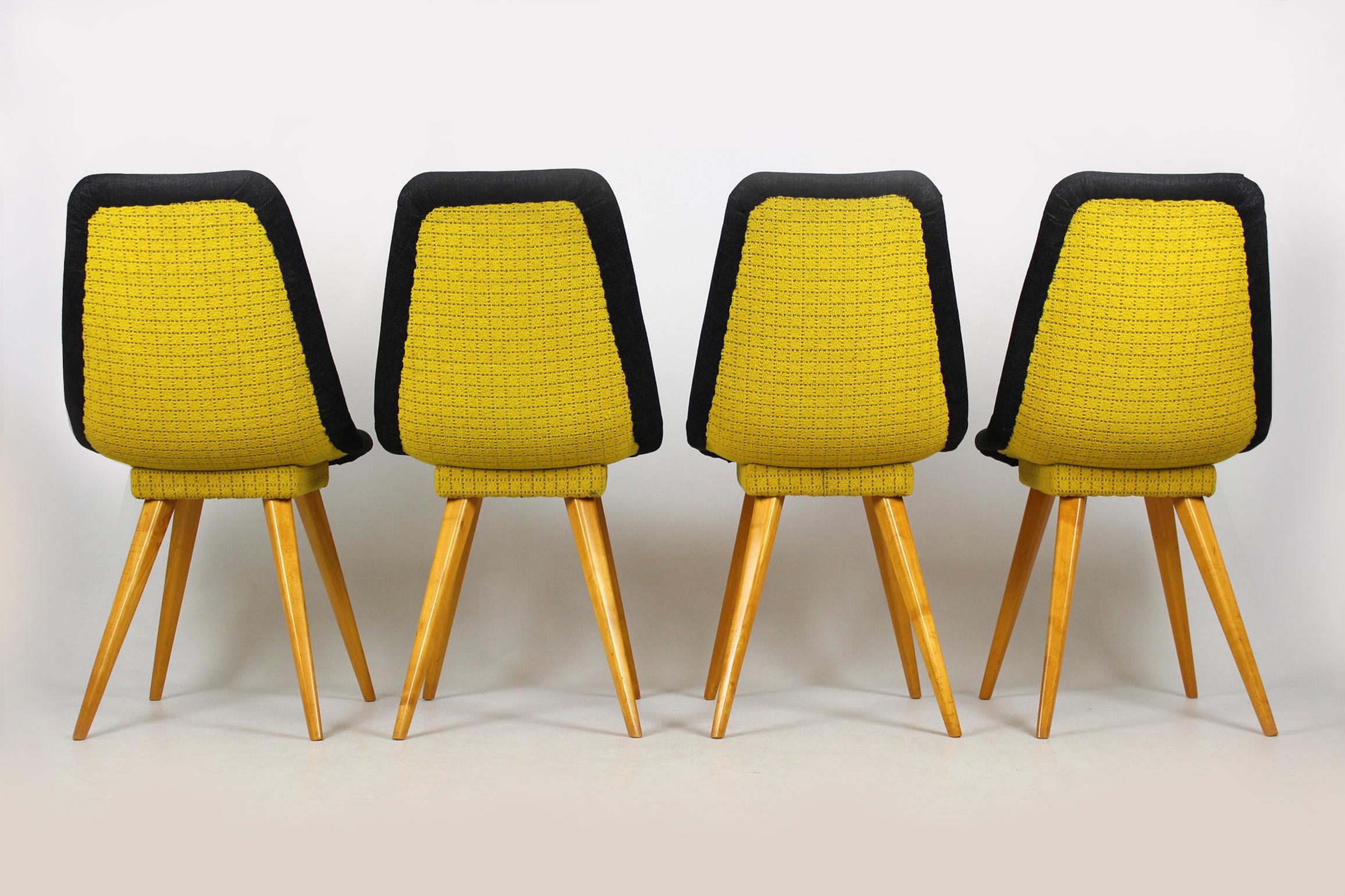Mid-Century Modern Midcentury Chairs in Grey & Yellow from Drevovyroba Ostrava, 1960s, Set of 4 For Sale