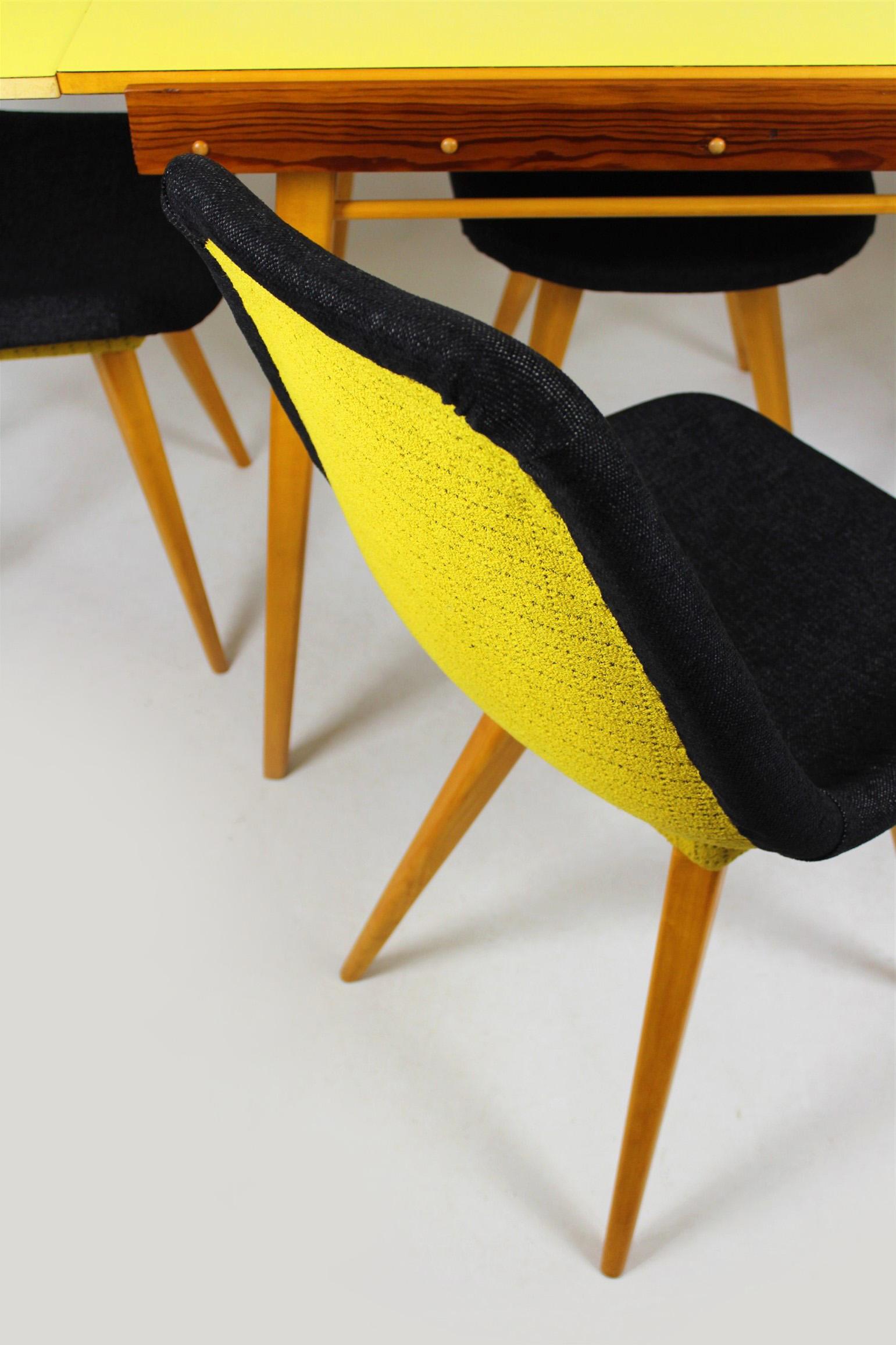 20th Century Midcentury Chairs in Grey & Yellow from Drevovyroba Ostrava, 1960s, Set of 4 For Sale