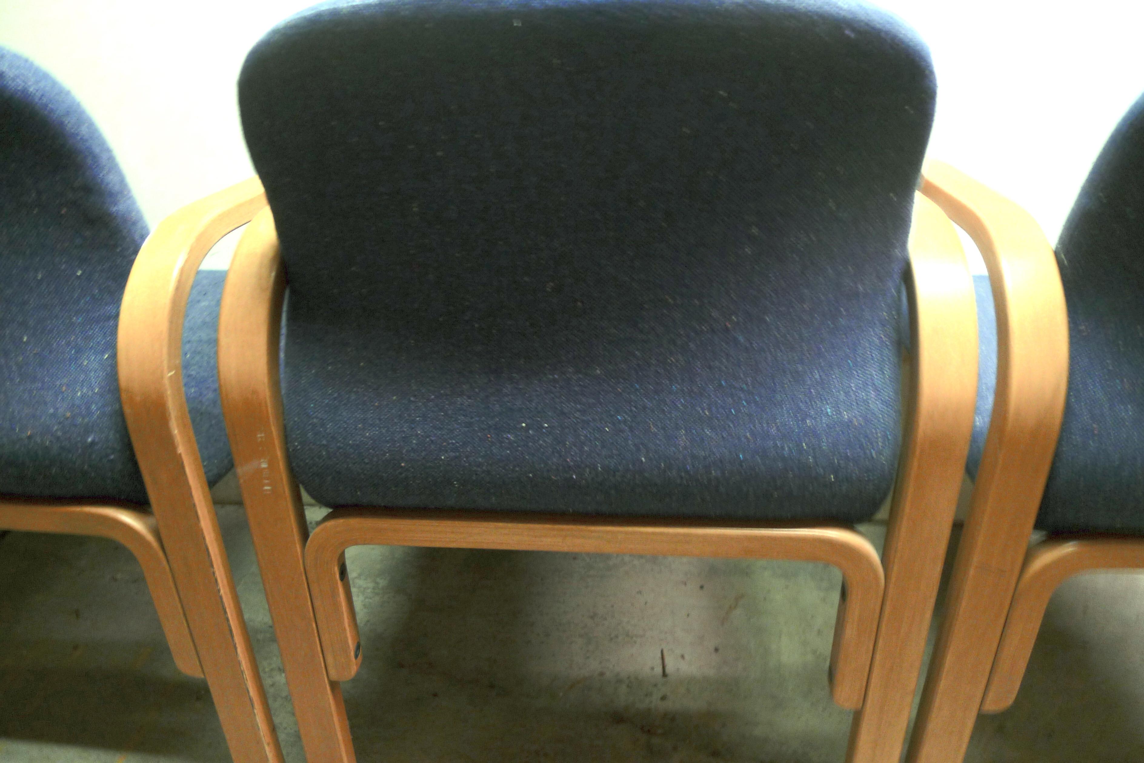Midcentury Chairs Upholstered in Nubbly Fabric on Hardwood Frames, Set of 3 For Sale 5