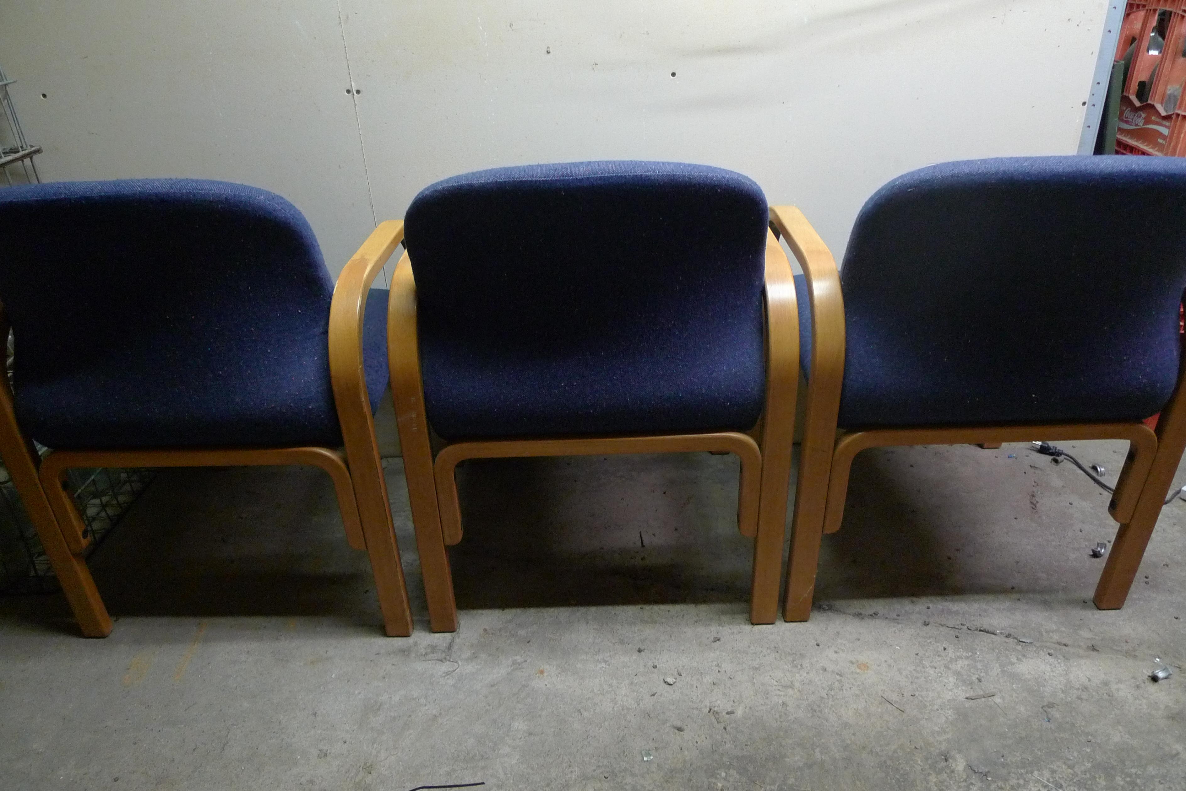 Midcentury Chairs Upholstered in Nubbly Fabric on Hardwood Frames, Set of 3 For Sale 7