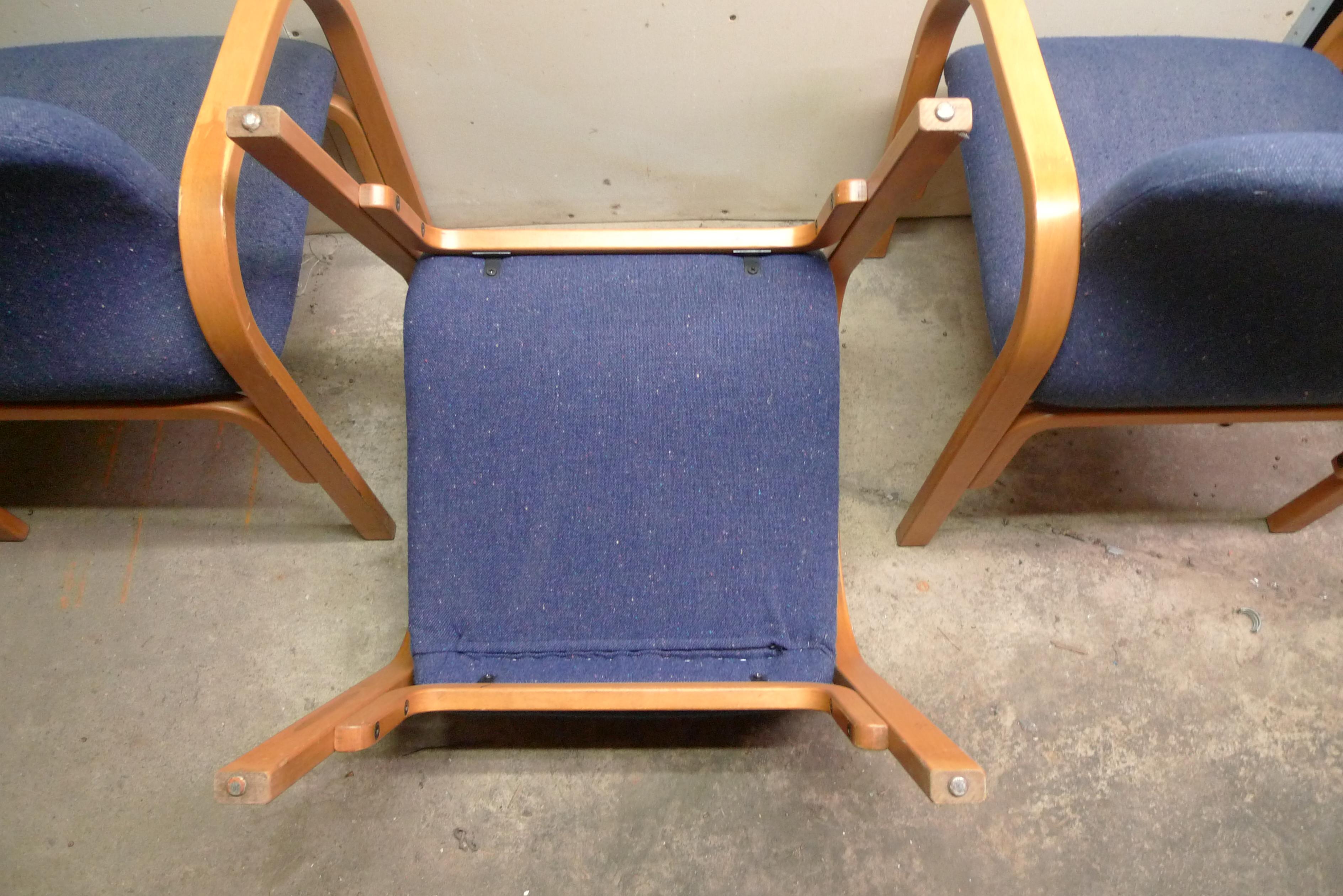 Midcentury Chairs Upholstered in Nubbly Fabric on Hardwood Frames, Set of 3 For Sale 9