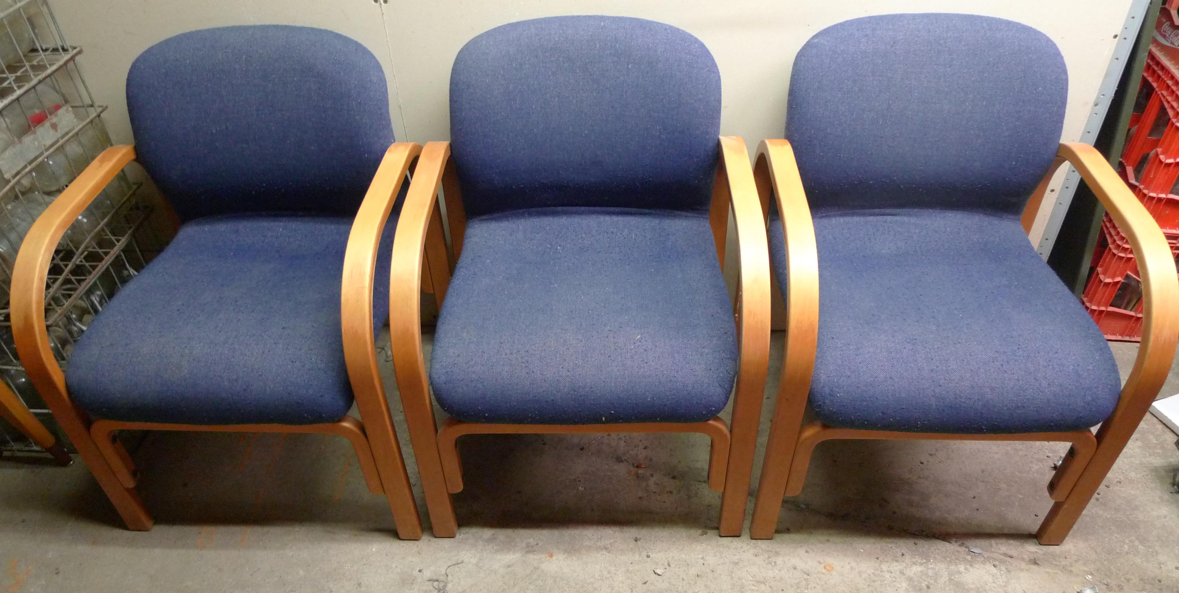 Mid-Century Modern Midcentury Chairs Upholstered in Nubbly Fabric on Hardwood Frames, Set of 3 For Sale