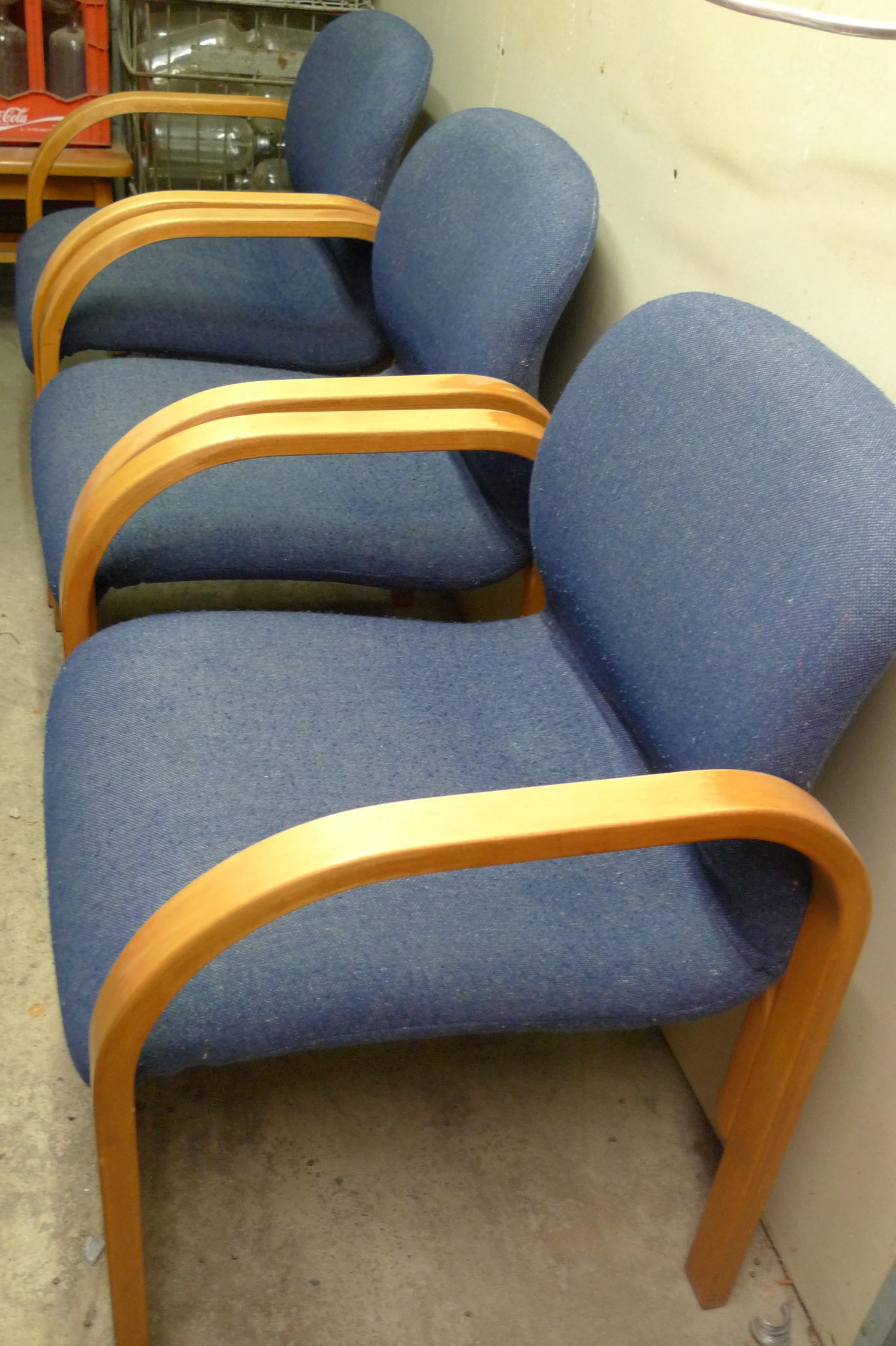 American Midcentury Chairs Upholstered in Nubbly Fabric on Hardwood Frames, Set of 3 For Sale