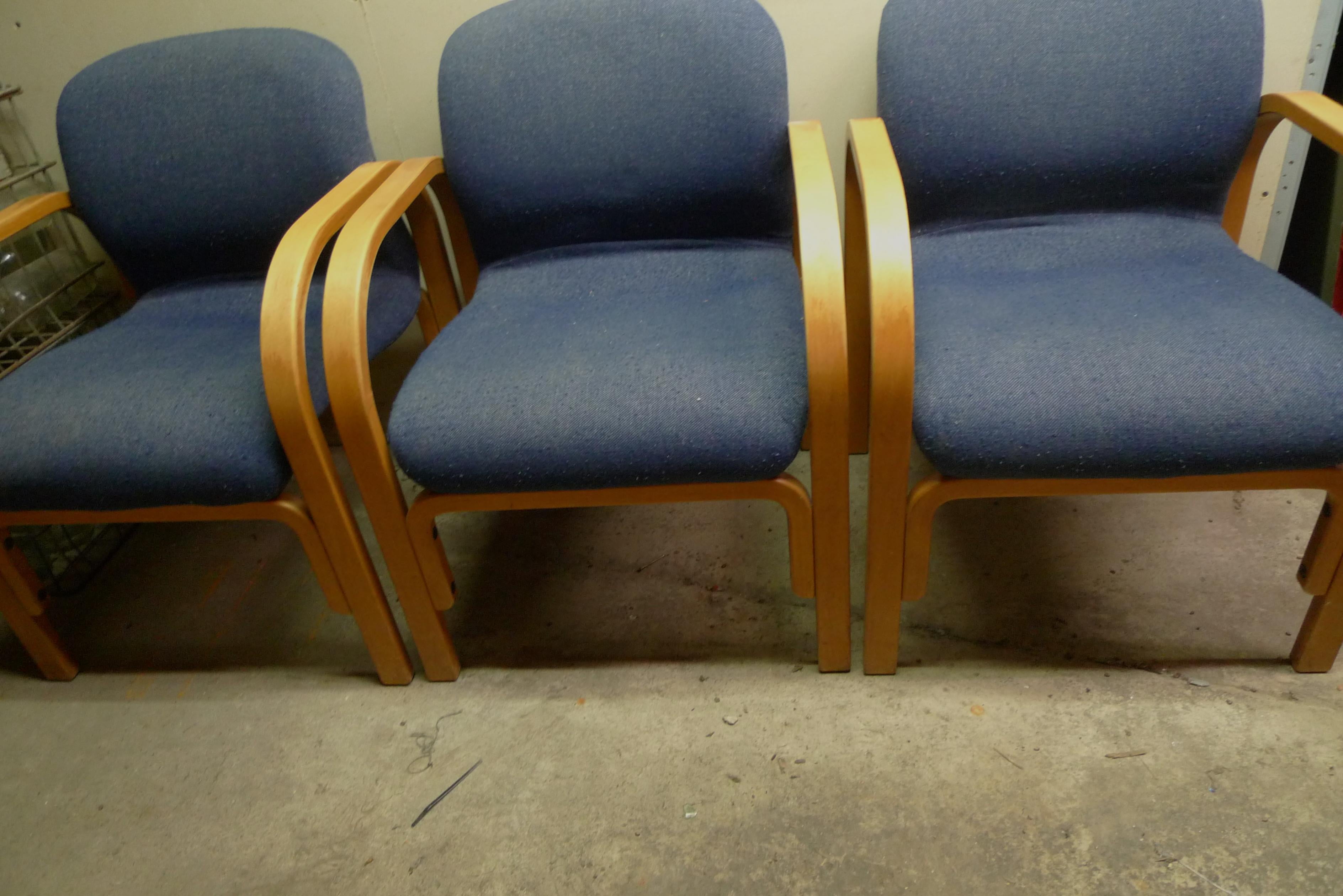 Midcentury Chairs Upholstered in Nubbly Fabric on Hardwood Frames, Set of 3 For Sale 2