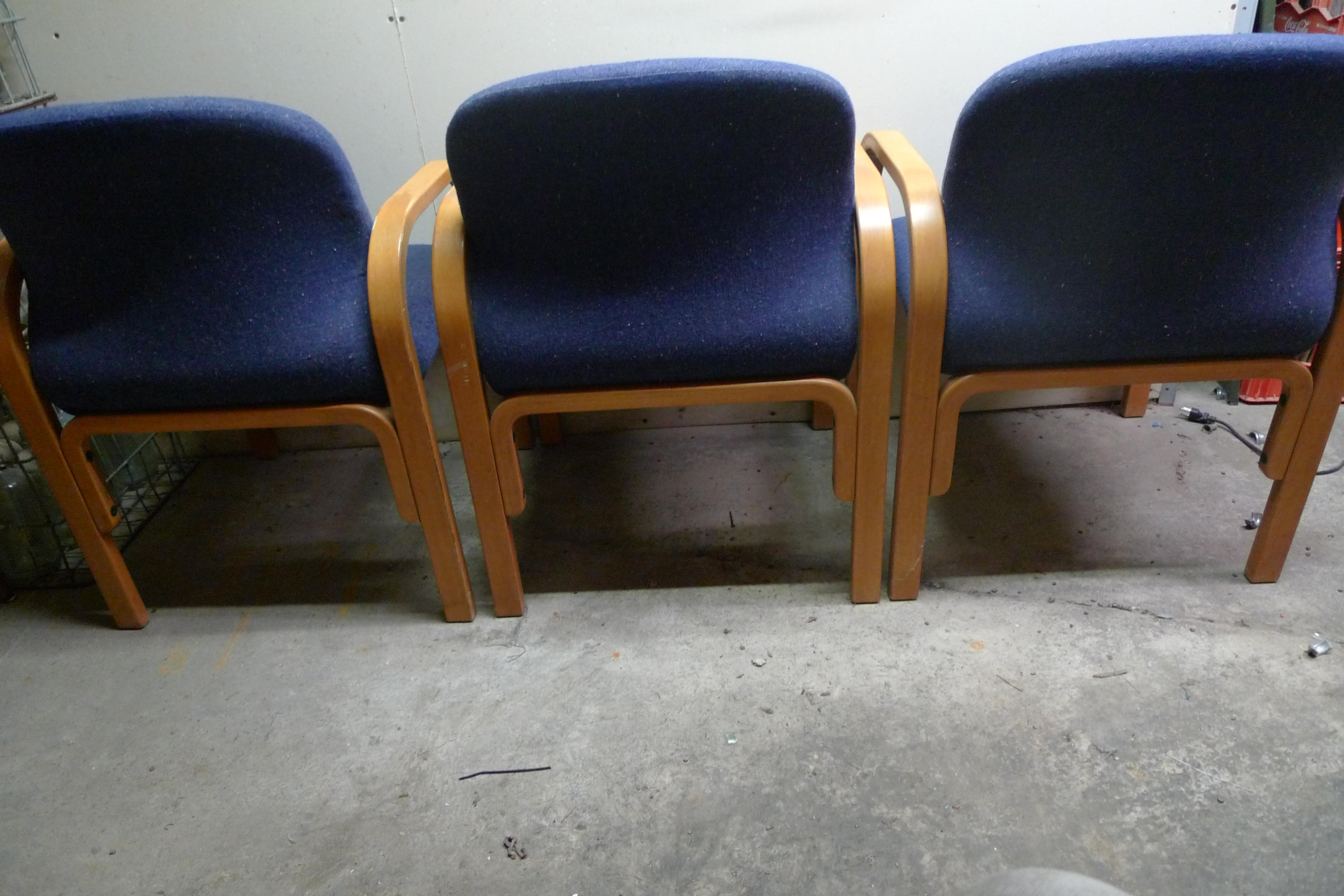 Midcentury Chairs Upholstered in Nubbly Fabric on Hardwood Frames, Set of 3 For Sale 3