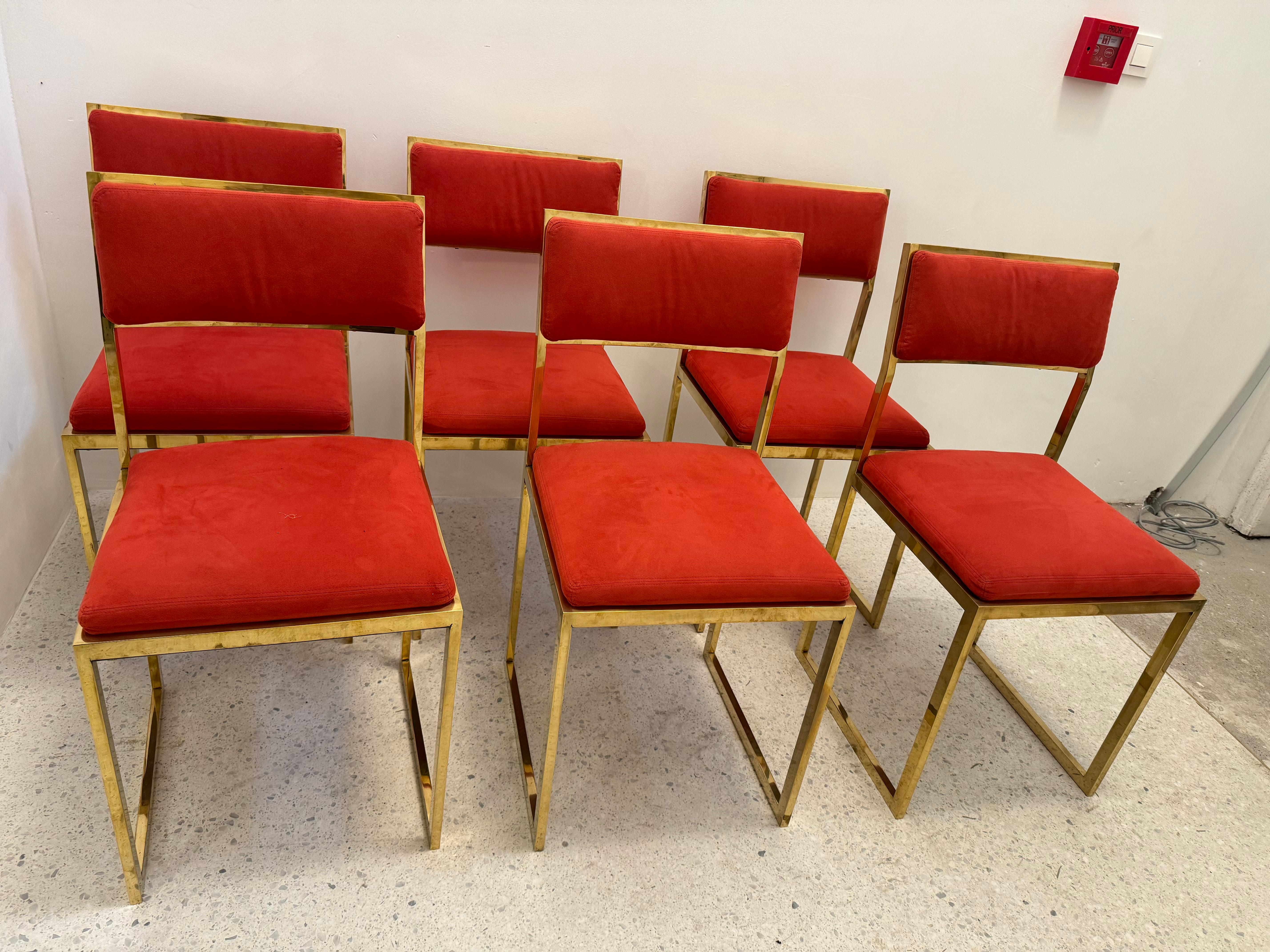 Late 20th Century Mid-Century chairs with gilded metal footing, 1970's For Sale