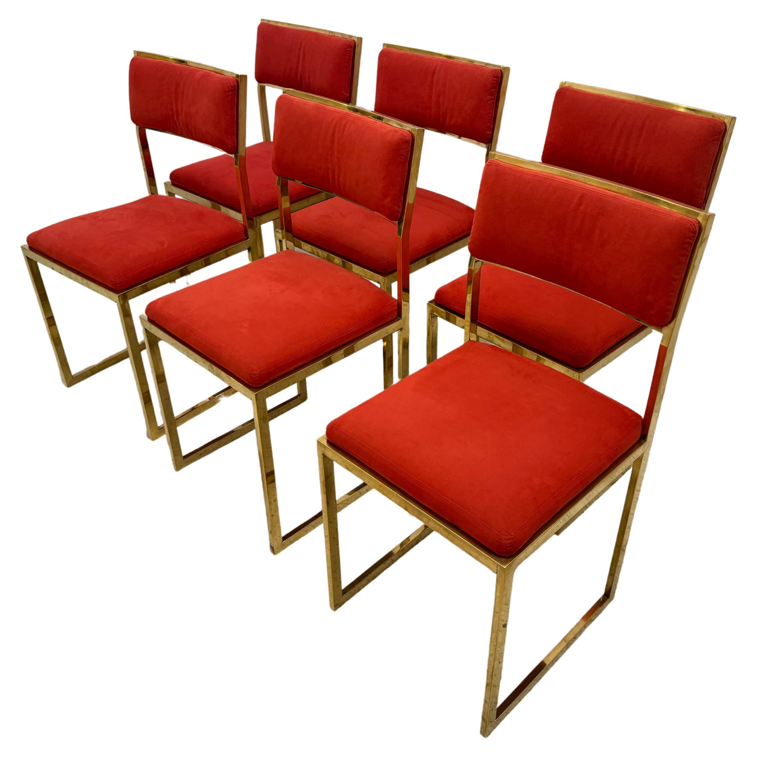 Mid-Century chairs with gilded metal footing, 1970's For Sale