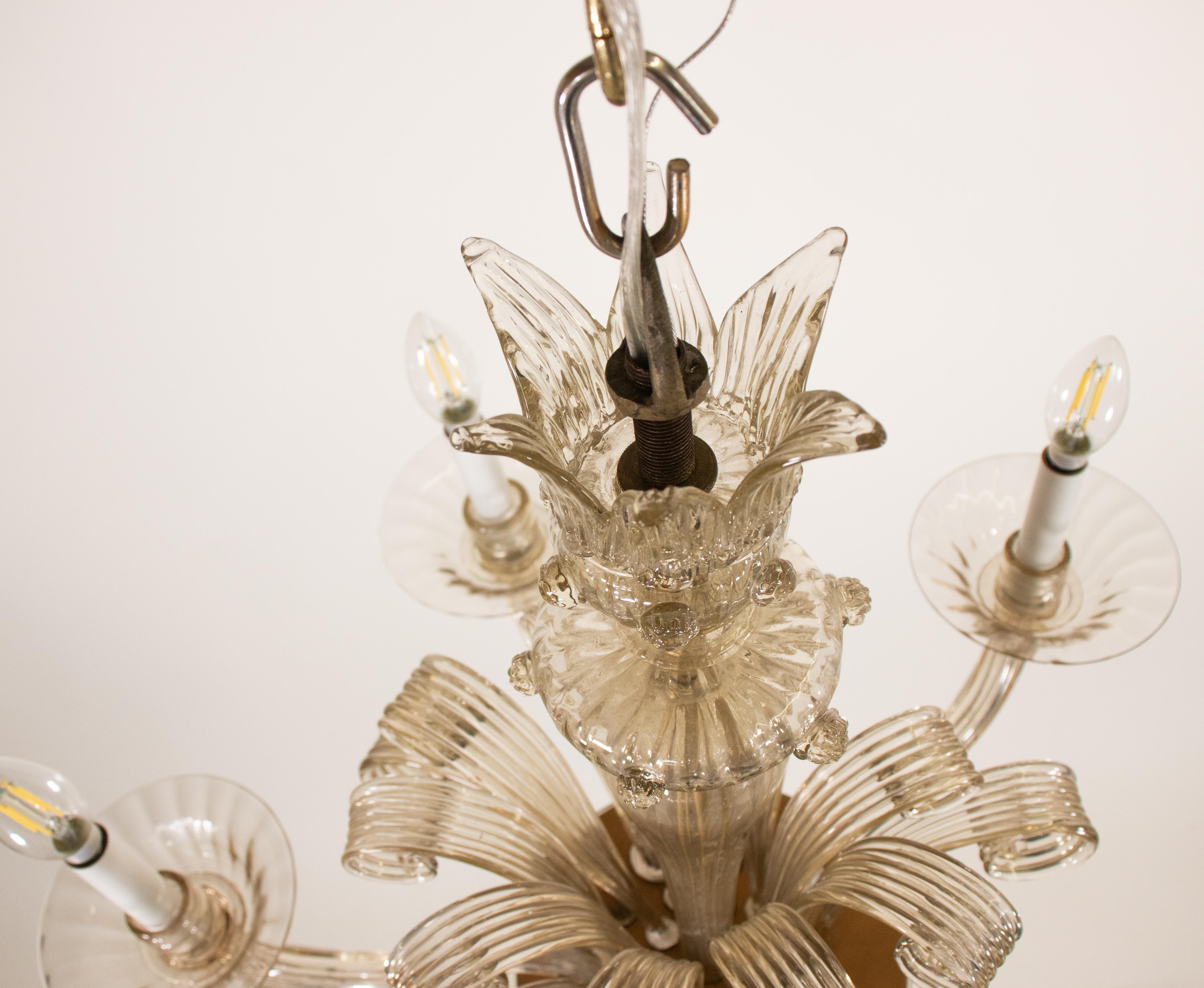 Mid Century Champagne Murano Chandelier In Good Condition For Sale In Chicago, IL