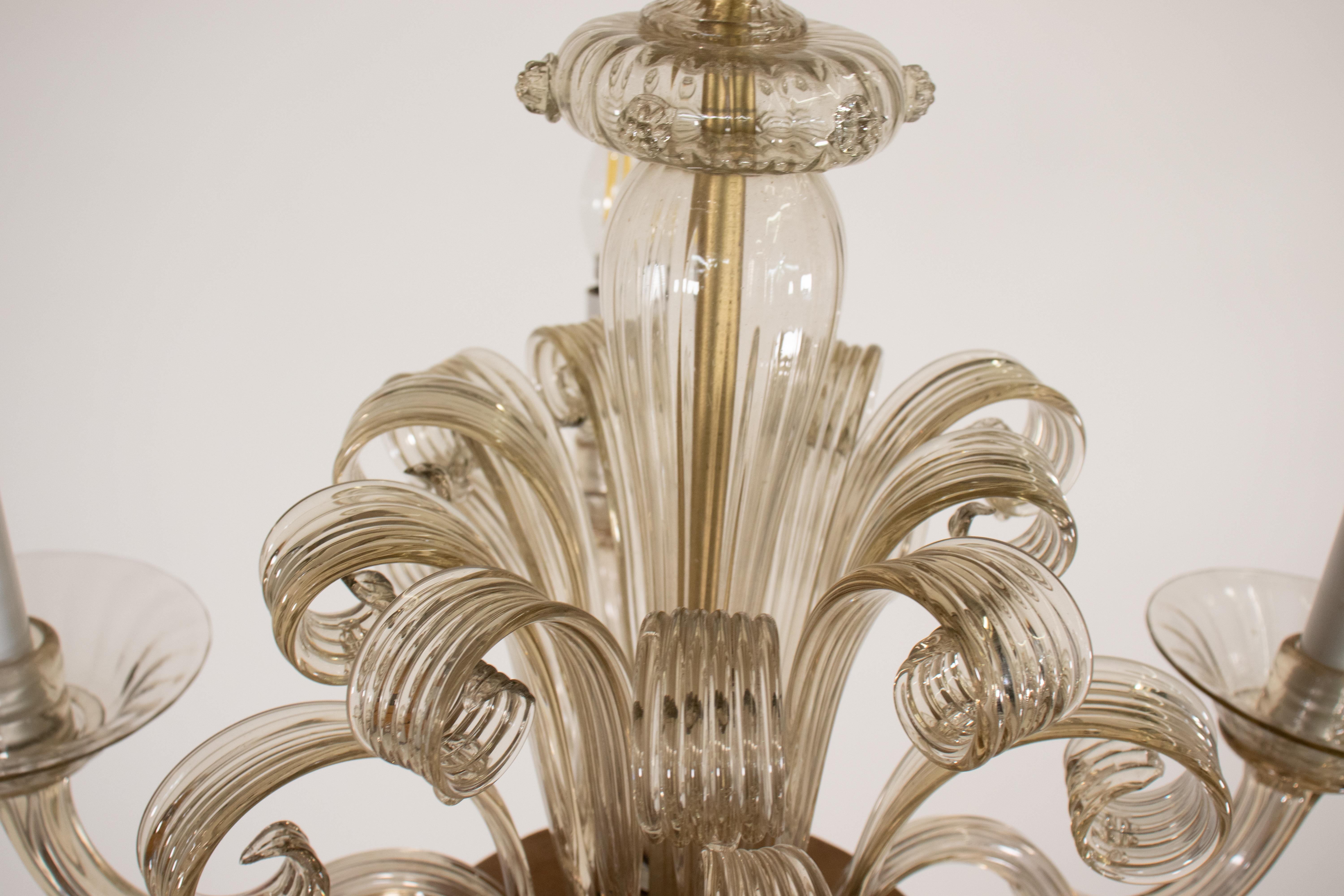20th Century Mid Century Champagne Murano Chandelier For Sale