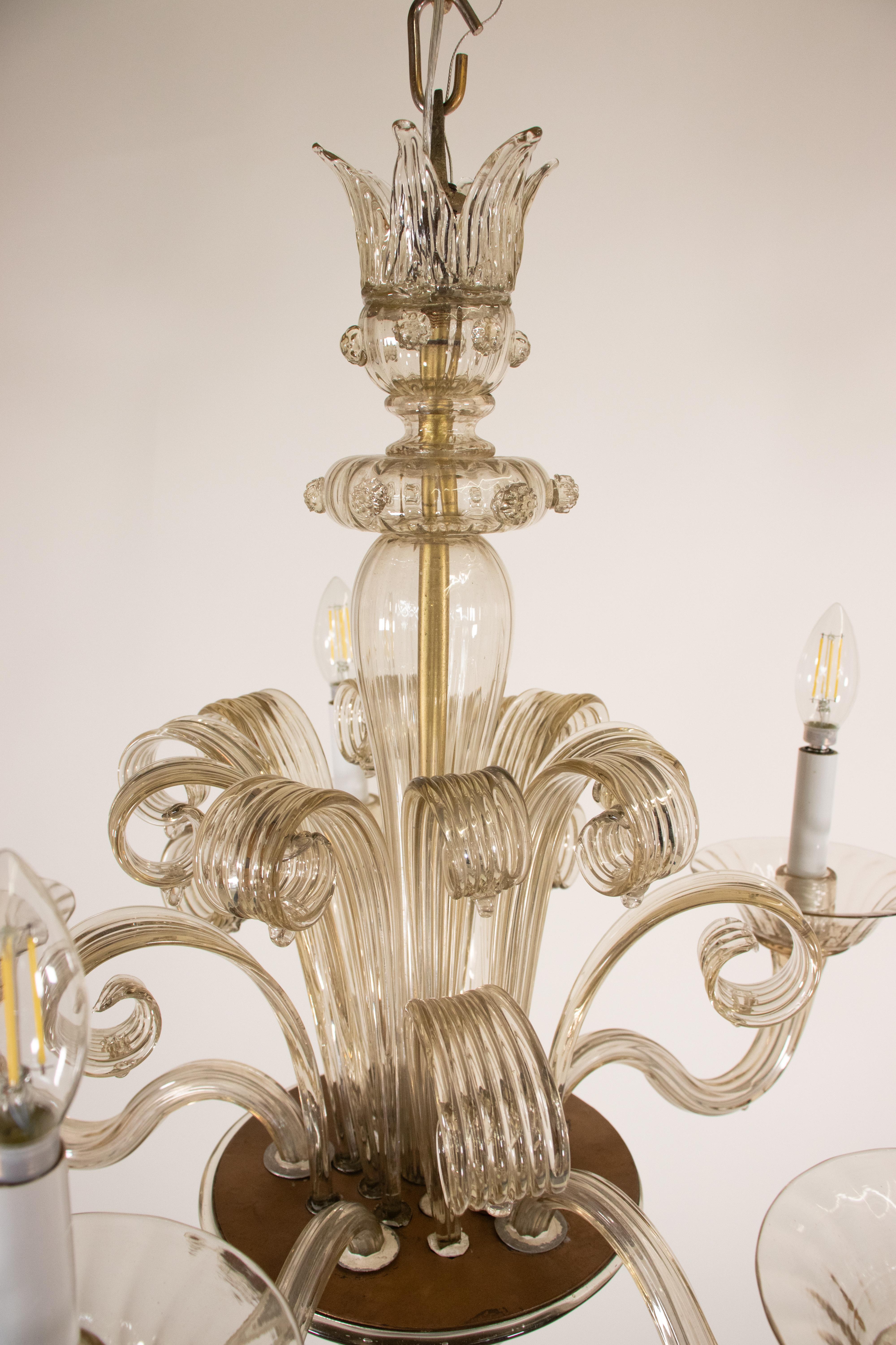 Blown Glass Mid Century Champagne Murano Chandelier For Sale