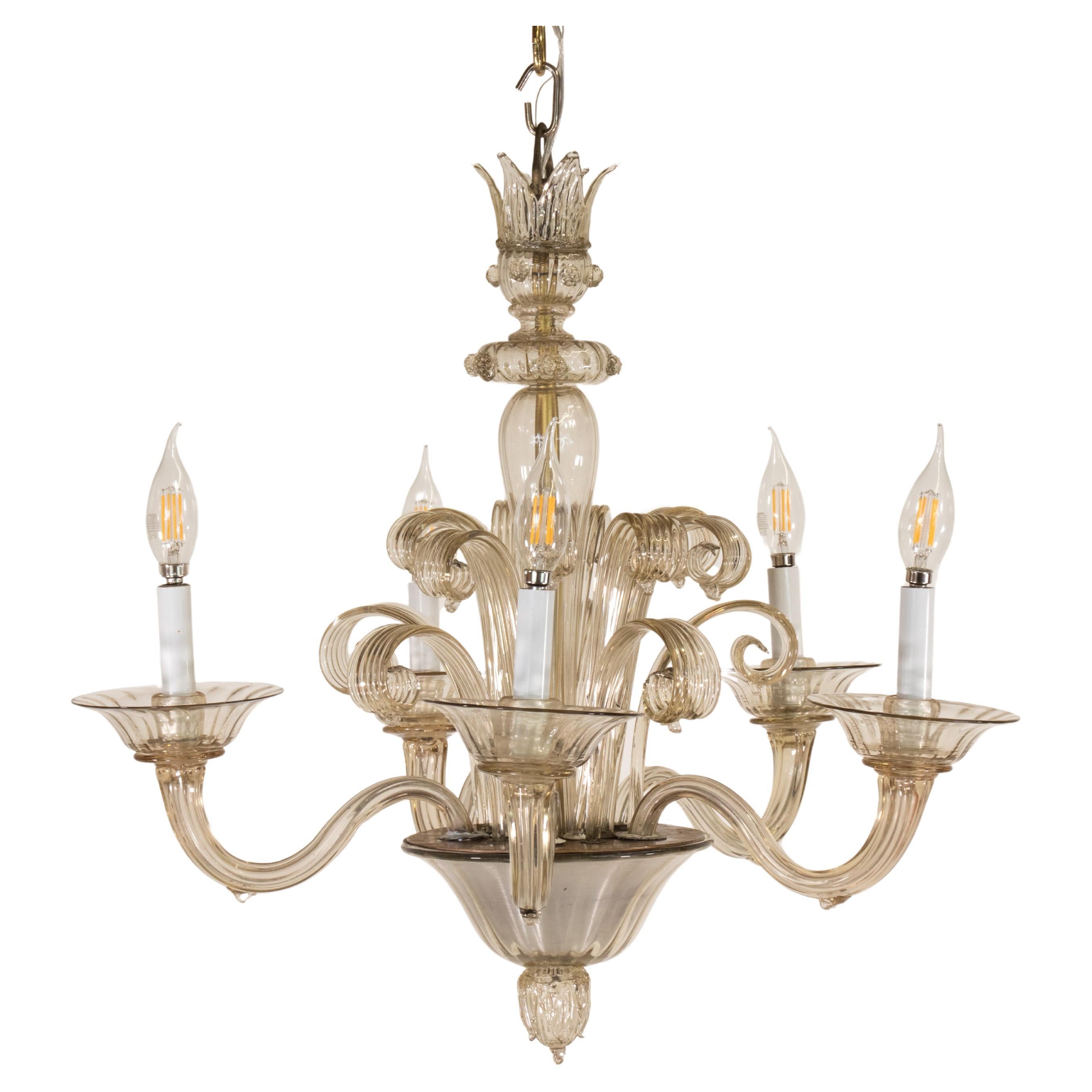 Mid Century Champagne Murano Chandelier For Sale