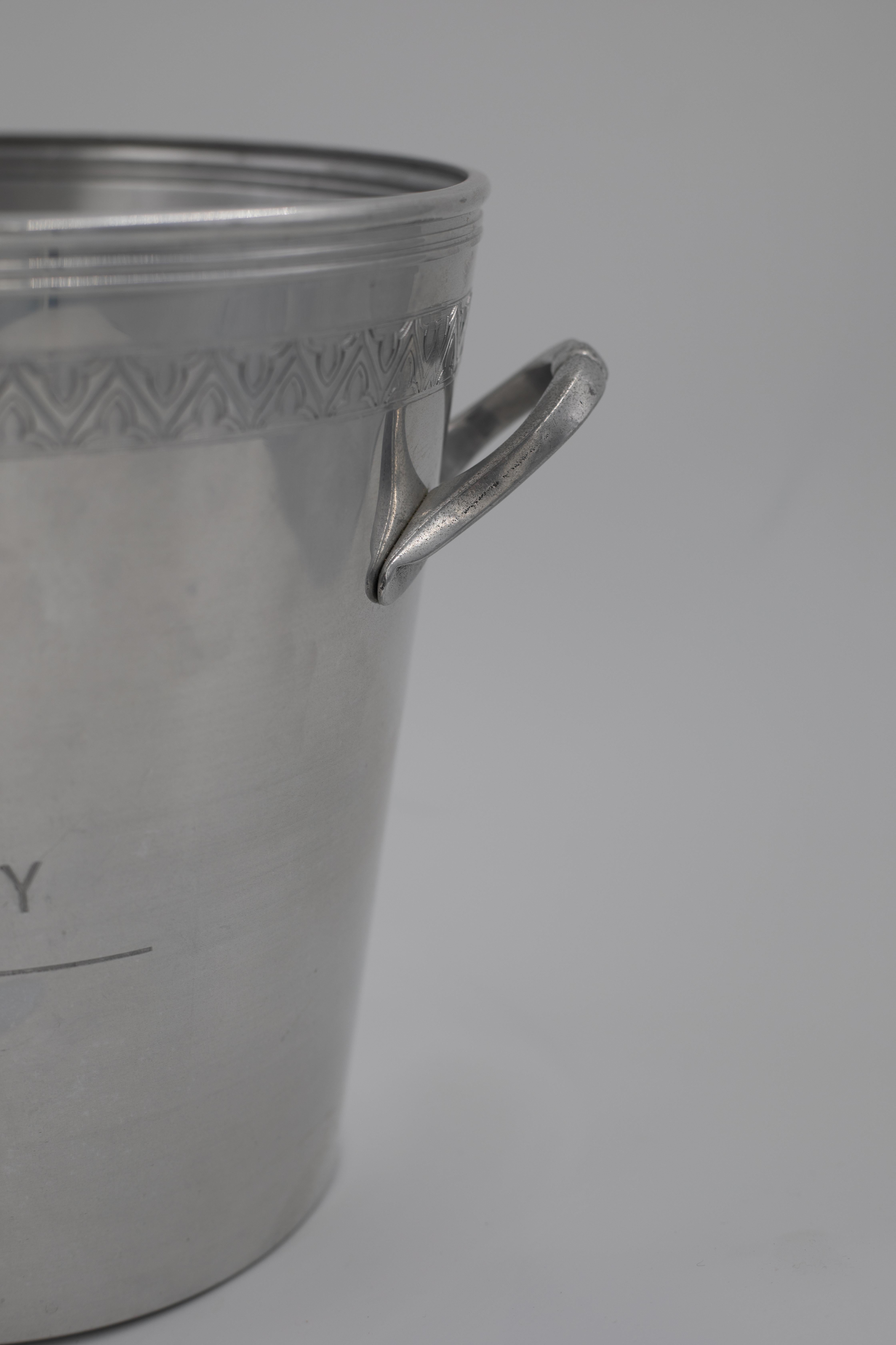 Mitte des Jahrhunderts Champagner Pommery Versilberter Metalleiskübel, Frankreich, 1950-70er Jahre im Angebot 1